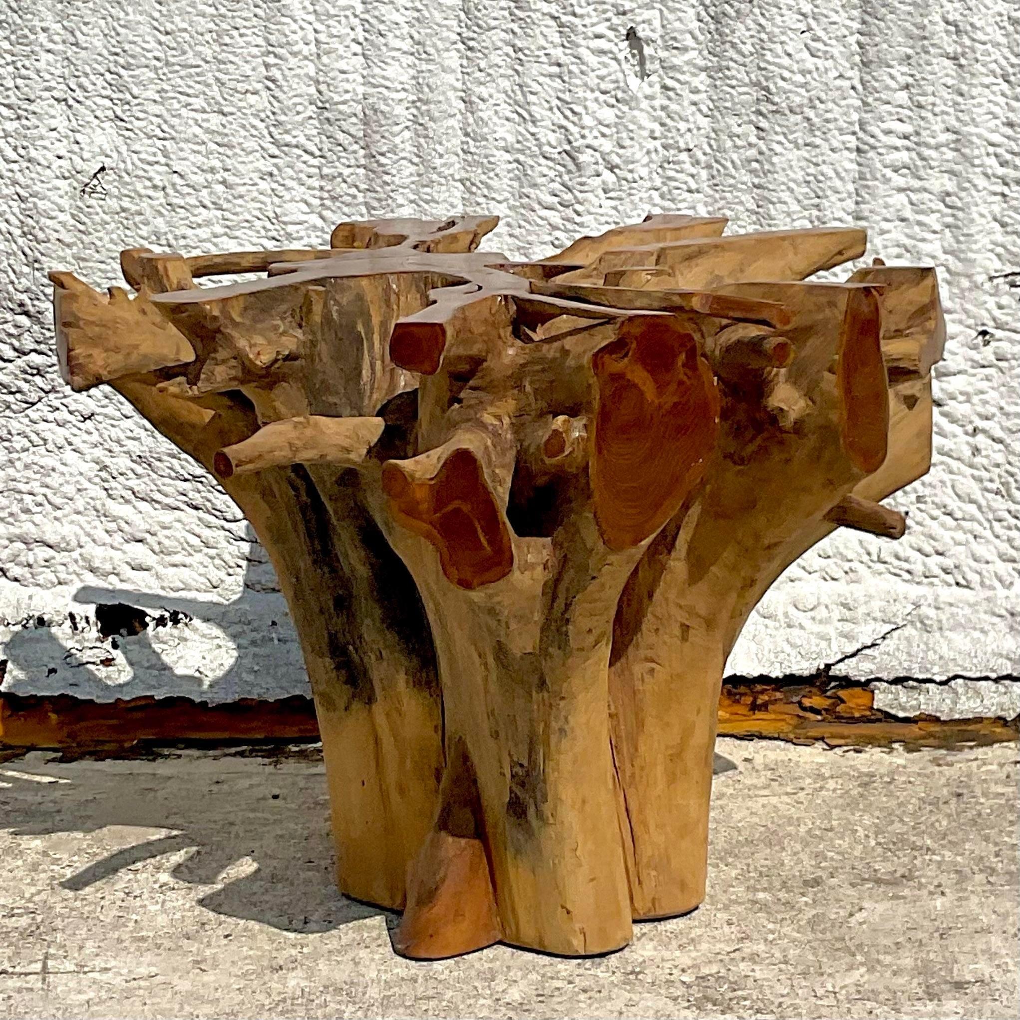 Rustic Late 20th Century Vintage Boho Wood Root Table Pedestal