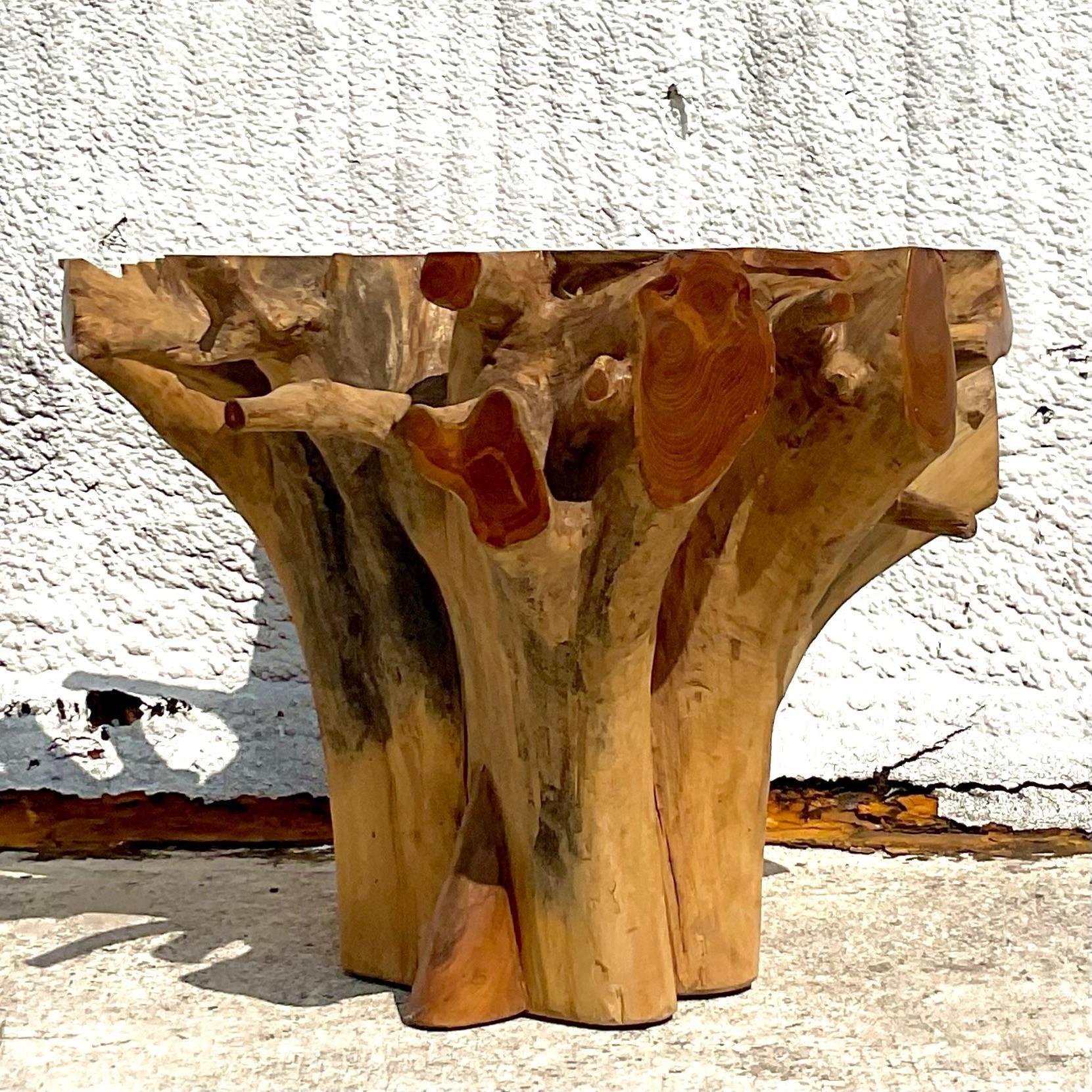 American Late 20th Century Vintage Boho Wood Root Table Pedestal