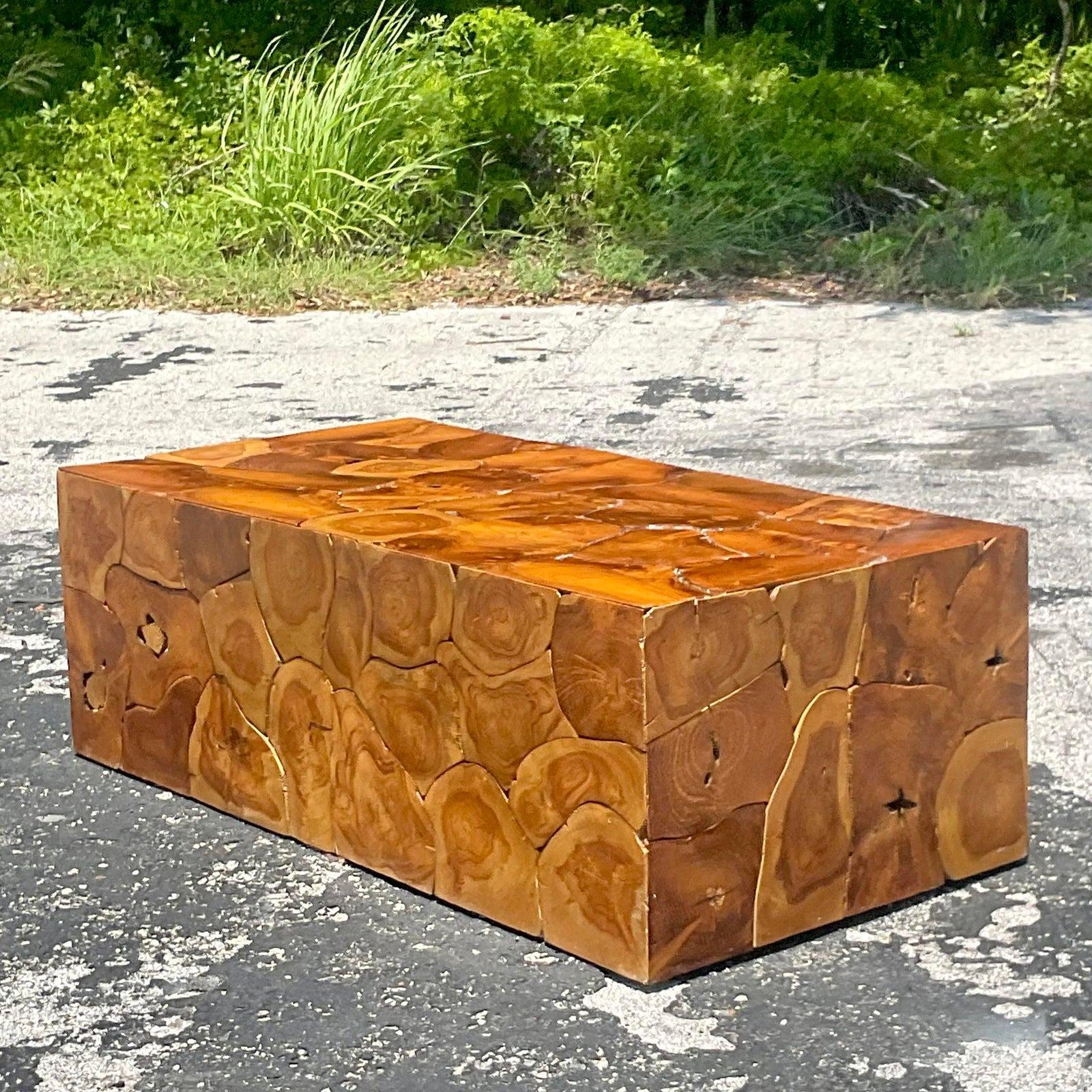 Late 20th Century Vintage Boho Wood Slice Coffee Table 2