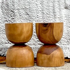 Late 20th Century Vintage Boho Wooden Hour Glass Stool