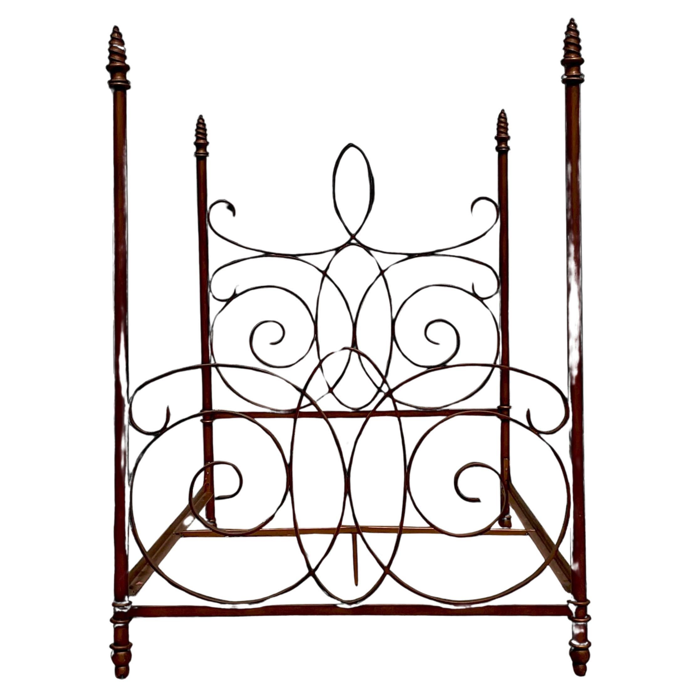 Late 20th Century Vintage Boho Wrought Iron Queen Poster Bed