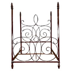 Late 20th Century Retro Boho Wrought Iron Queen Poster Bed