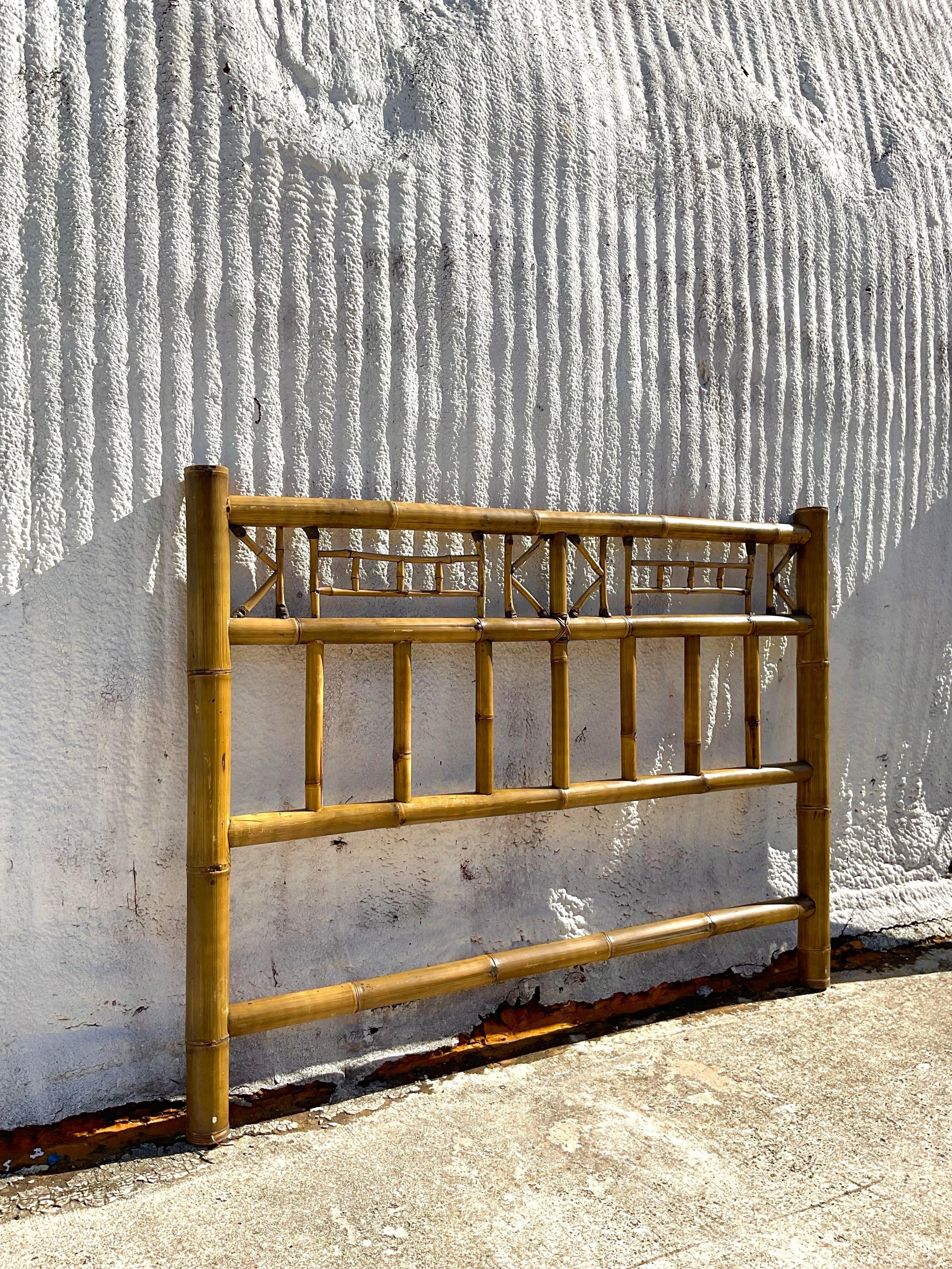 Late 20th Century Vintage Caribbean Style Bamboo King Headboard In Good Condition For Sale In west palm beach, FL