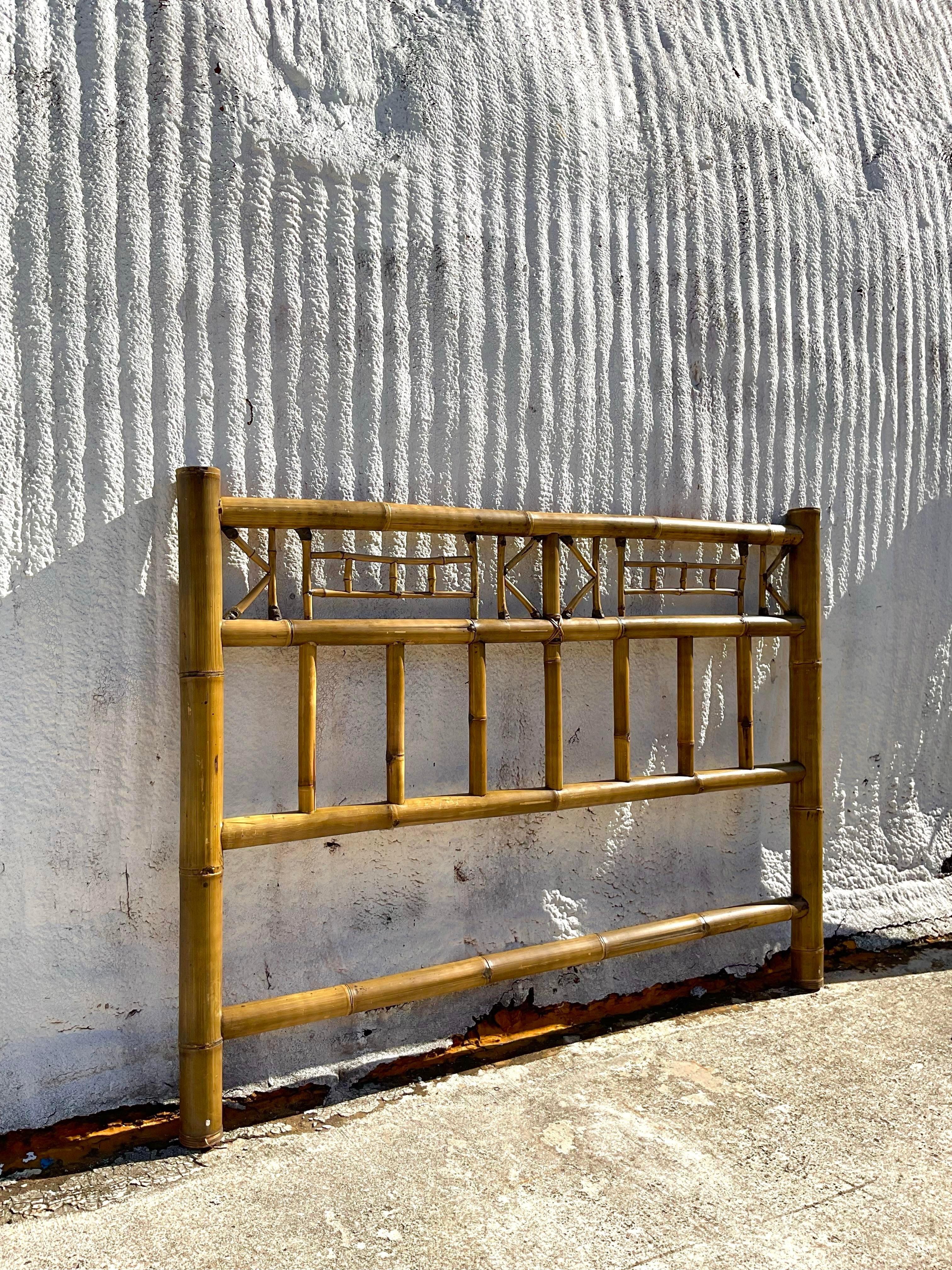 Late 20th Century Vintage Caribbean Style Bamboo King Headboard For Sale 1
