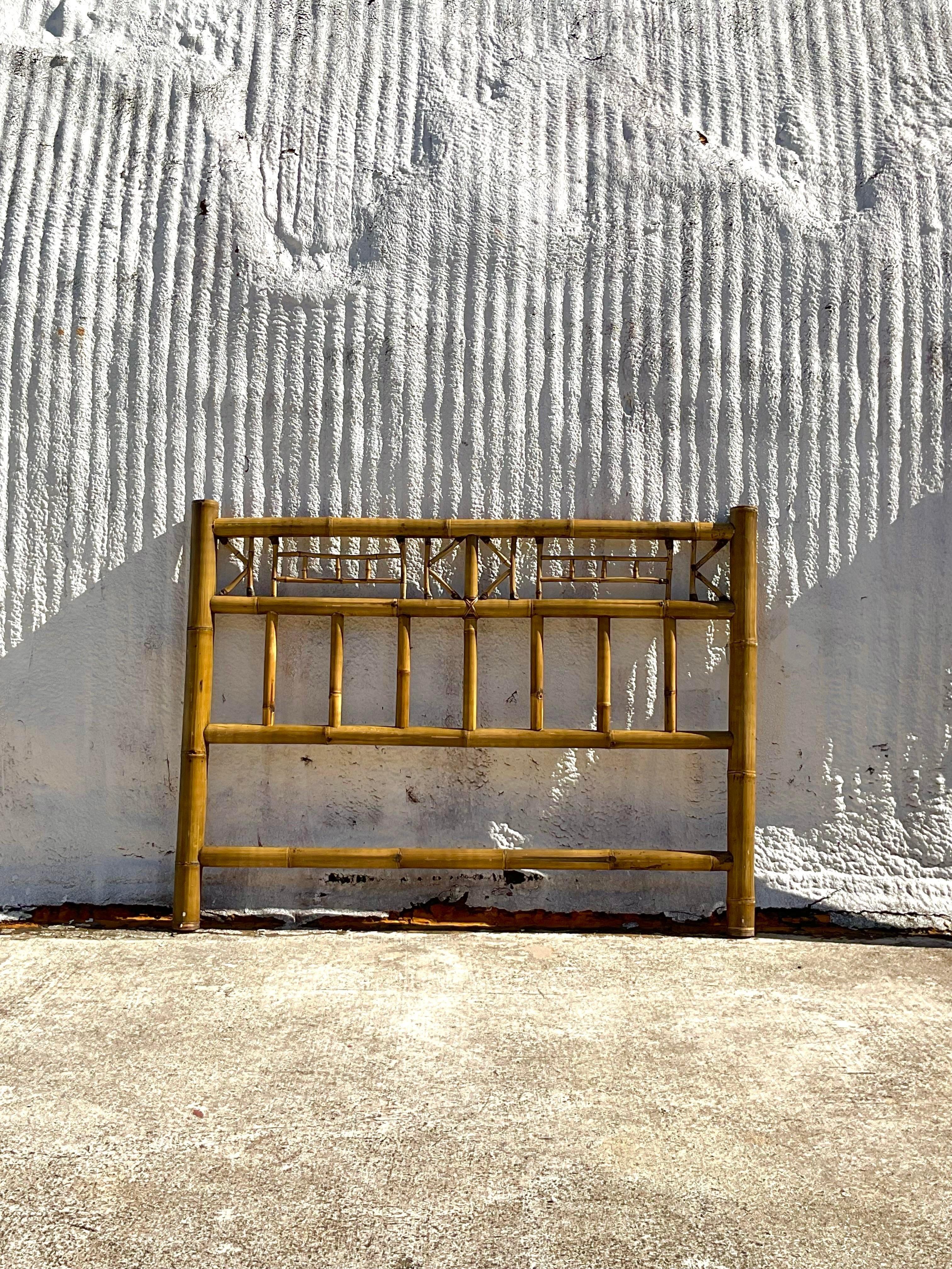 Late 20th Century Vintage Caribbean Style Bamboo King Headboard For Sale 3