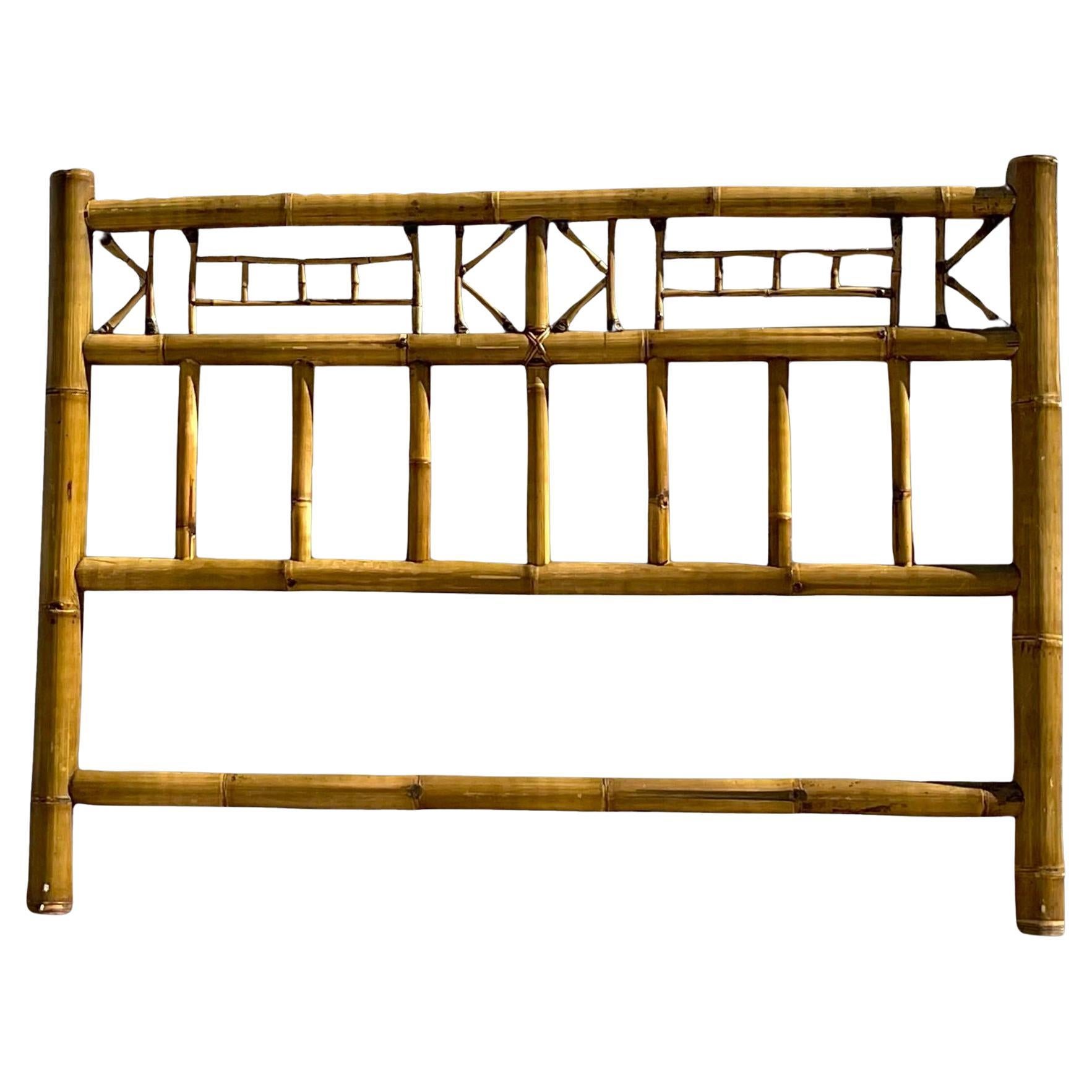 Late 20th Century Vintage Caribbean Style Bamboo King Headboard For Sale