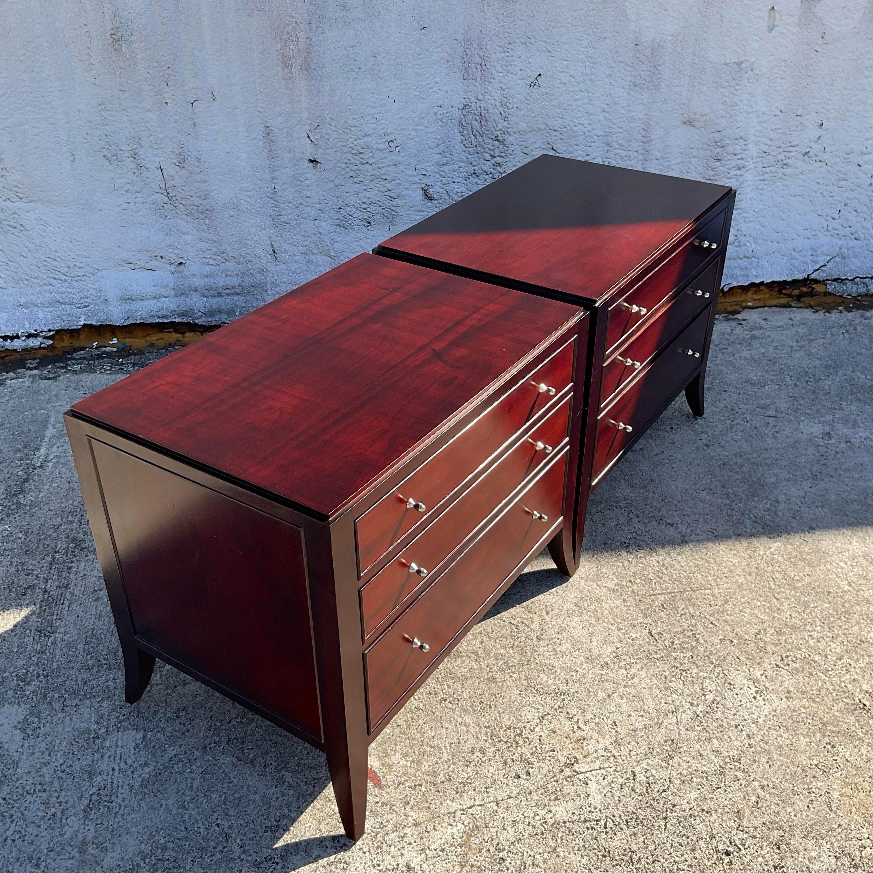 Late 20th Century Vintage Cherry Wood Baker Nightstands - a Pair In Good Condition In west palm beach, FL
