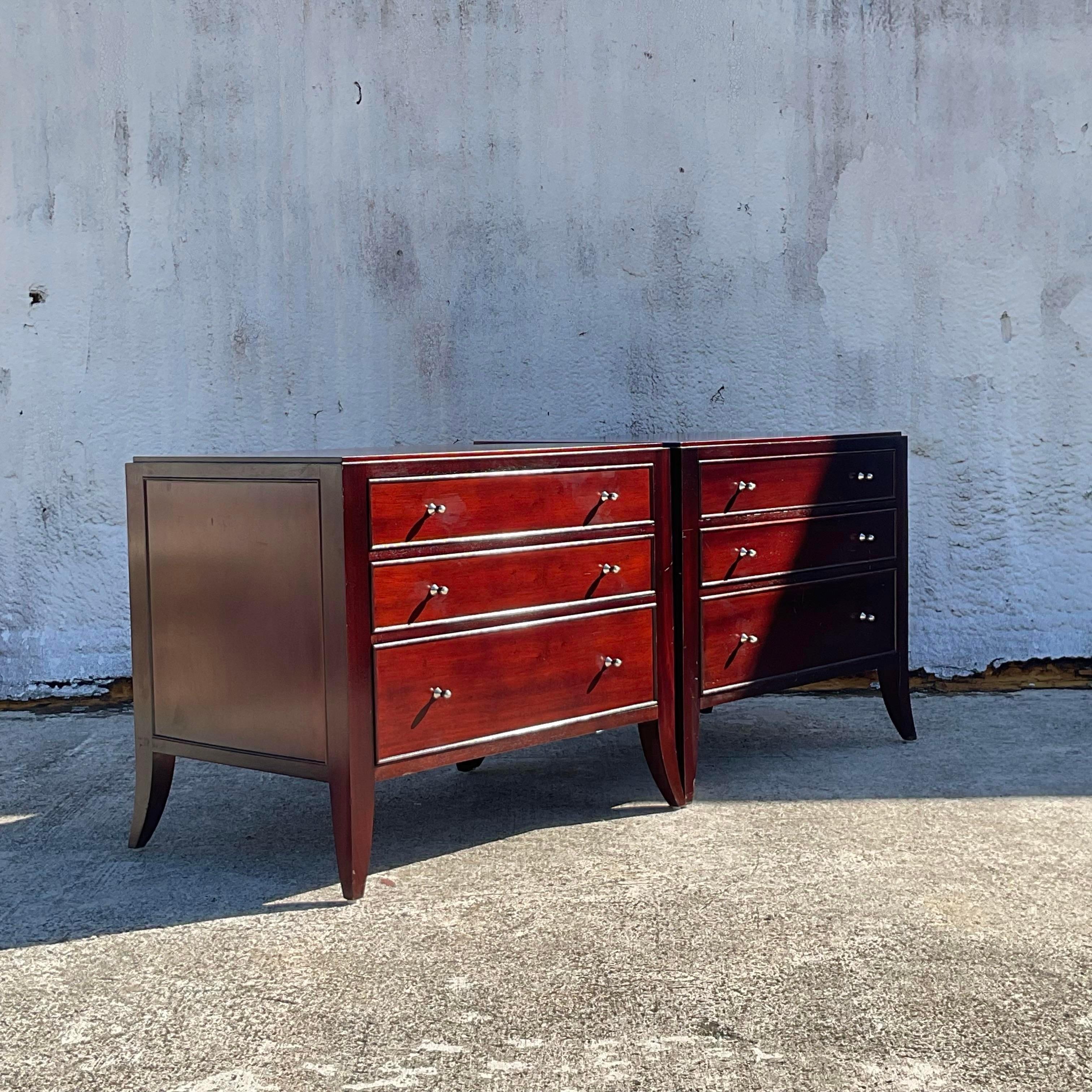 Late 20th Century Vintage Cherry Wood Baker Nightstands - a Pair 3