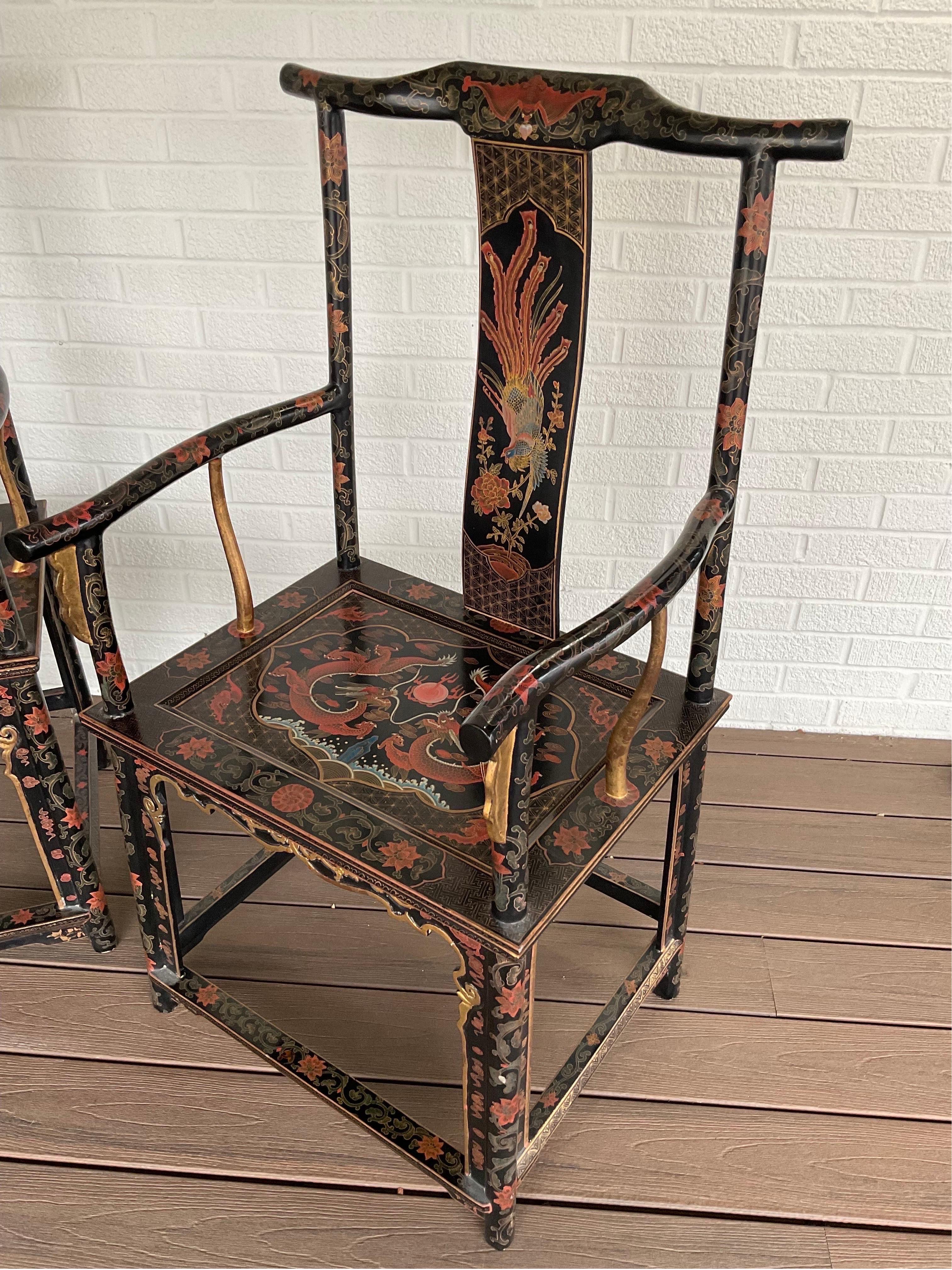 Late 20th Century Vintage Chinoiserie Official’s Hat Chairs, a Pair In Excellent Condition For Sale In Hartville, OH