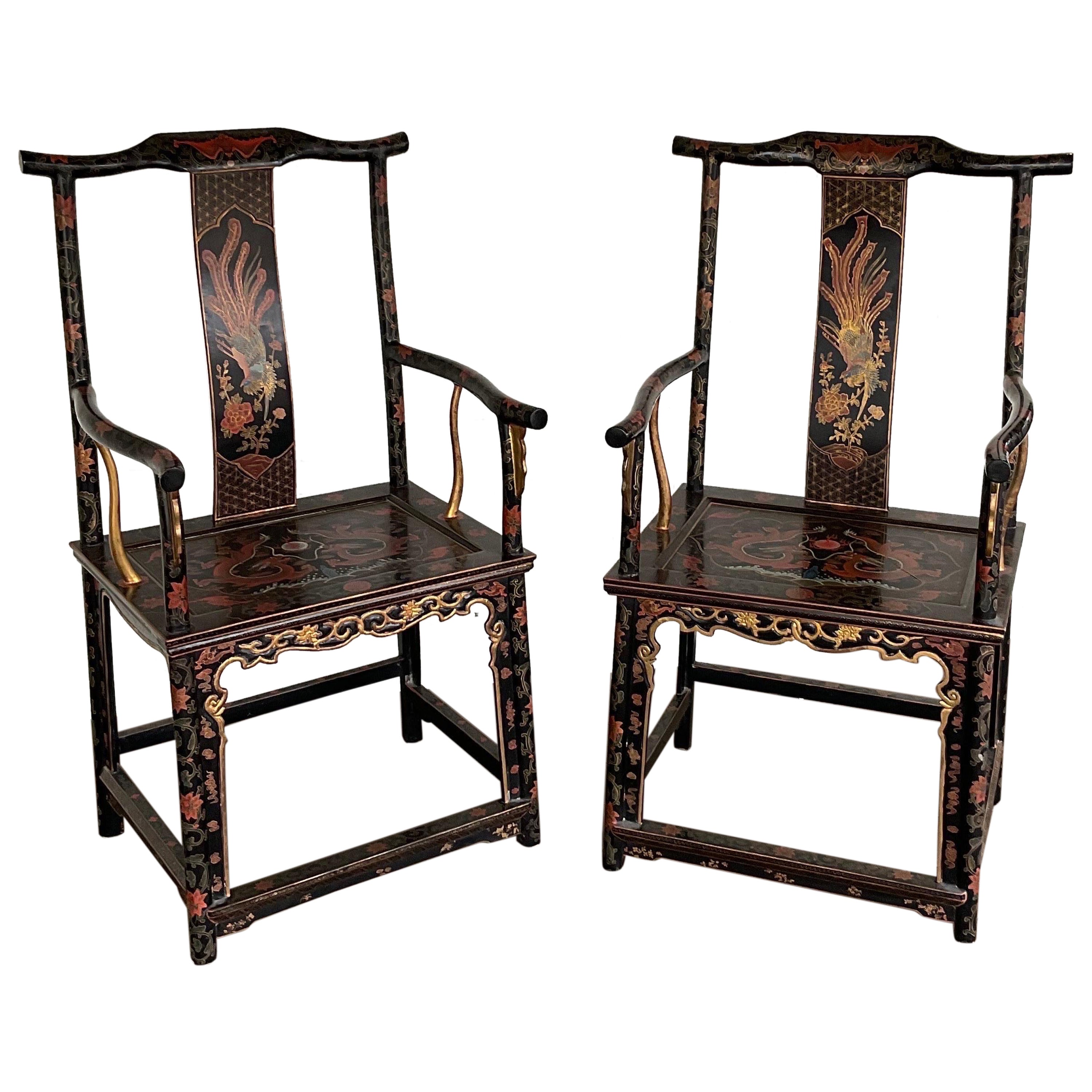 Ende des 20. Jahrhunderts Vintage Chinoiserie Beamtenhut Stühle - ein Paar