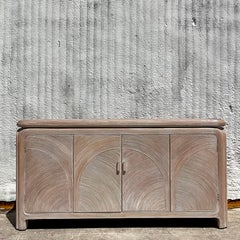 Late 20th Century Vintage Coastal Arched Pencil Reed Credenza