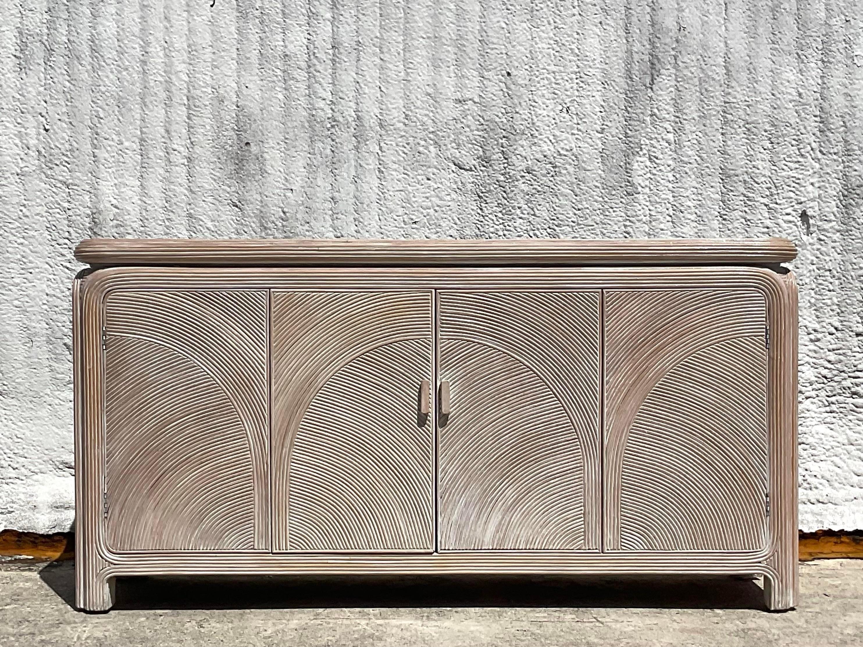 Philippine Late 20th Century Vintage Coastal Arched Pencil Reed Credenza For Sale
