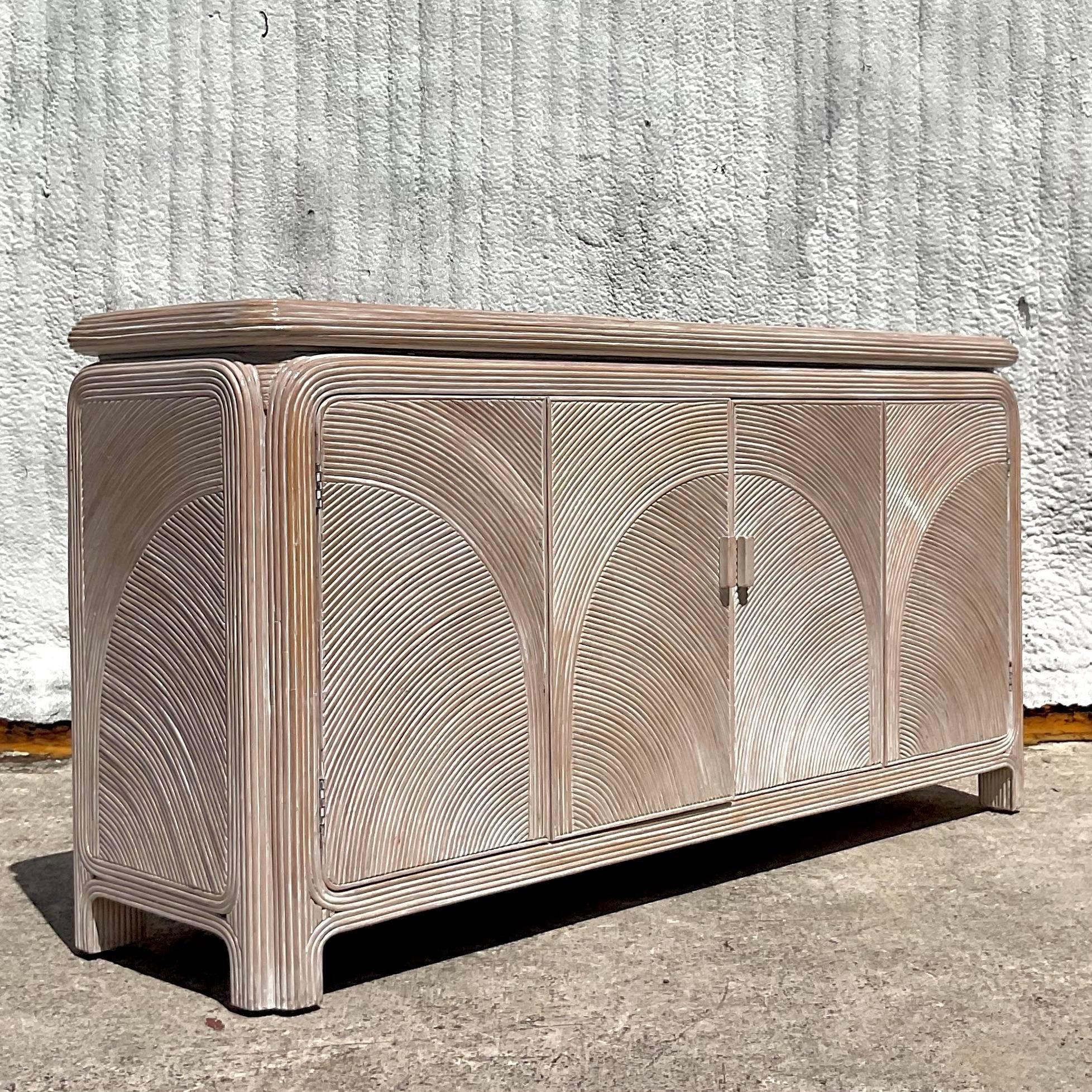 Late 20th Century Vintage Coastal Arched Pencil Reed Credenza In Good Condition For Sale In west palm beach, FL