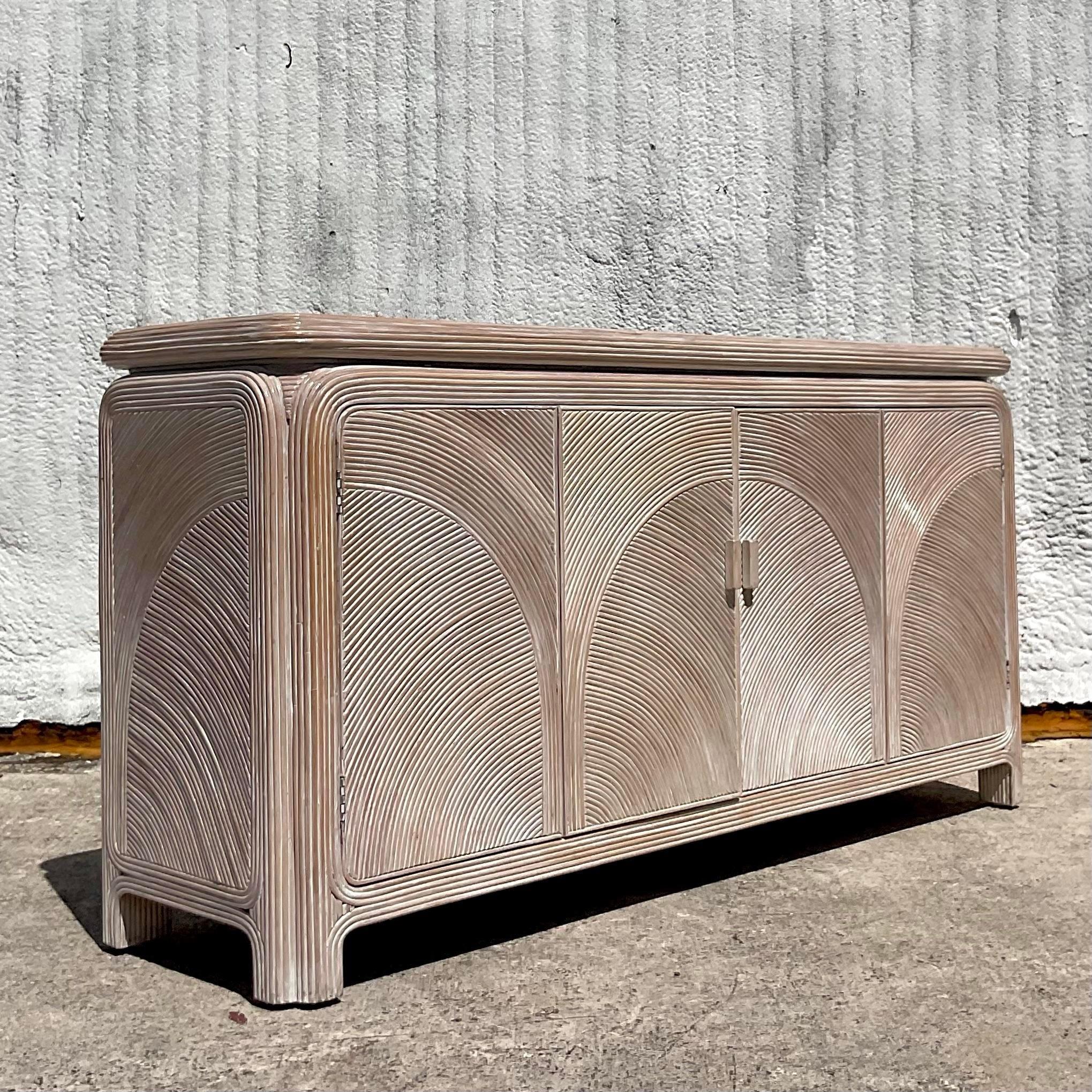 Late 20th Century Vintage Coastal Arched Pencil Reed Credenza For Sale 1