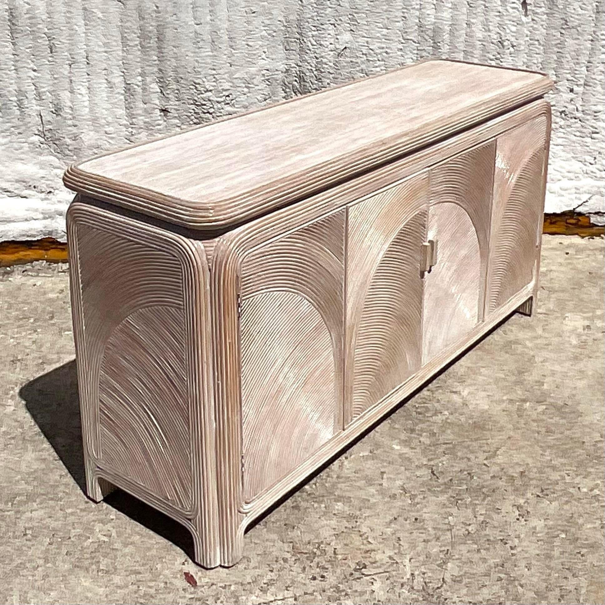 Late 20th Century Vintage Coastal Arched Pencil Reed Credenza For Sale 3