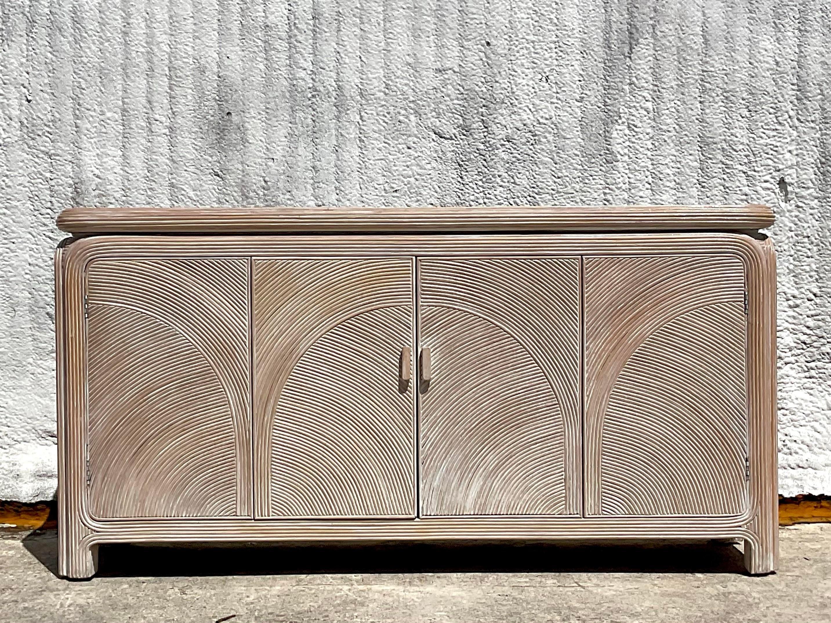 Late 20th Century Vintage Coastal Arched Pencil Reed Credenza For Sale 4