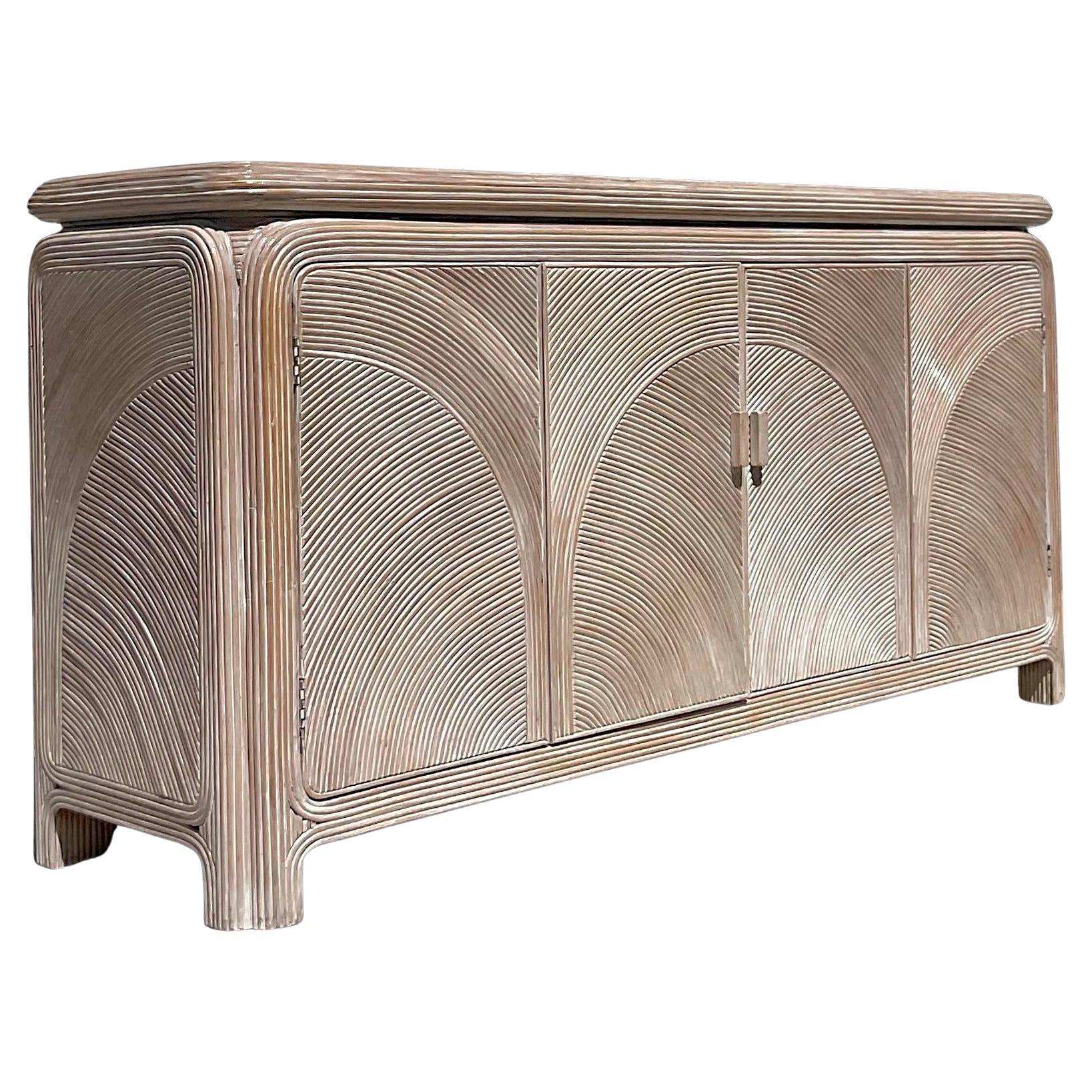 Late 20th Century Vintage Coastal Arched Pencil Reed Credenza For Sale