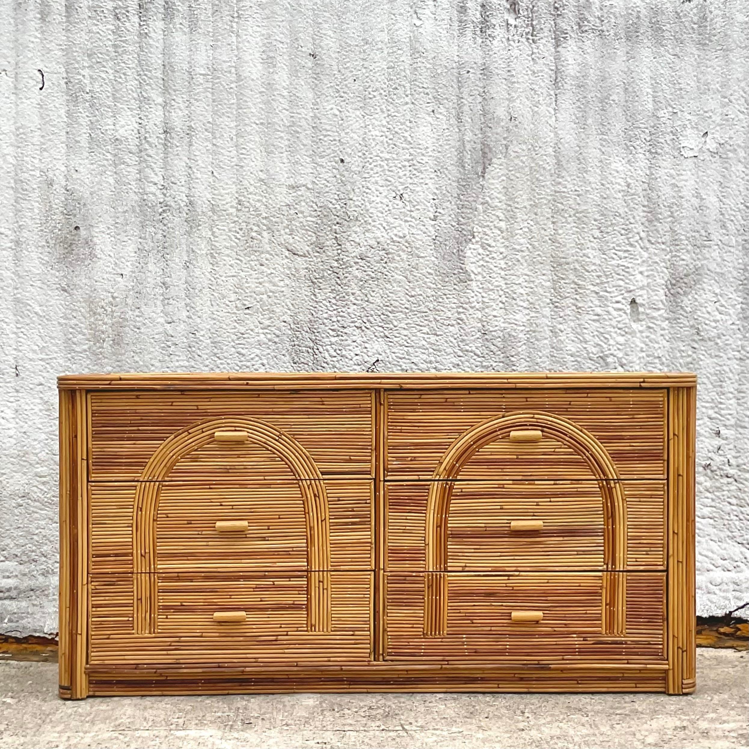Philippine Late 20th Century Vintage Coastal Arched Pencil Reed Dresser