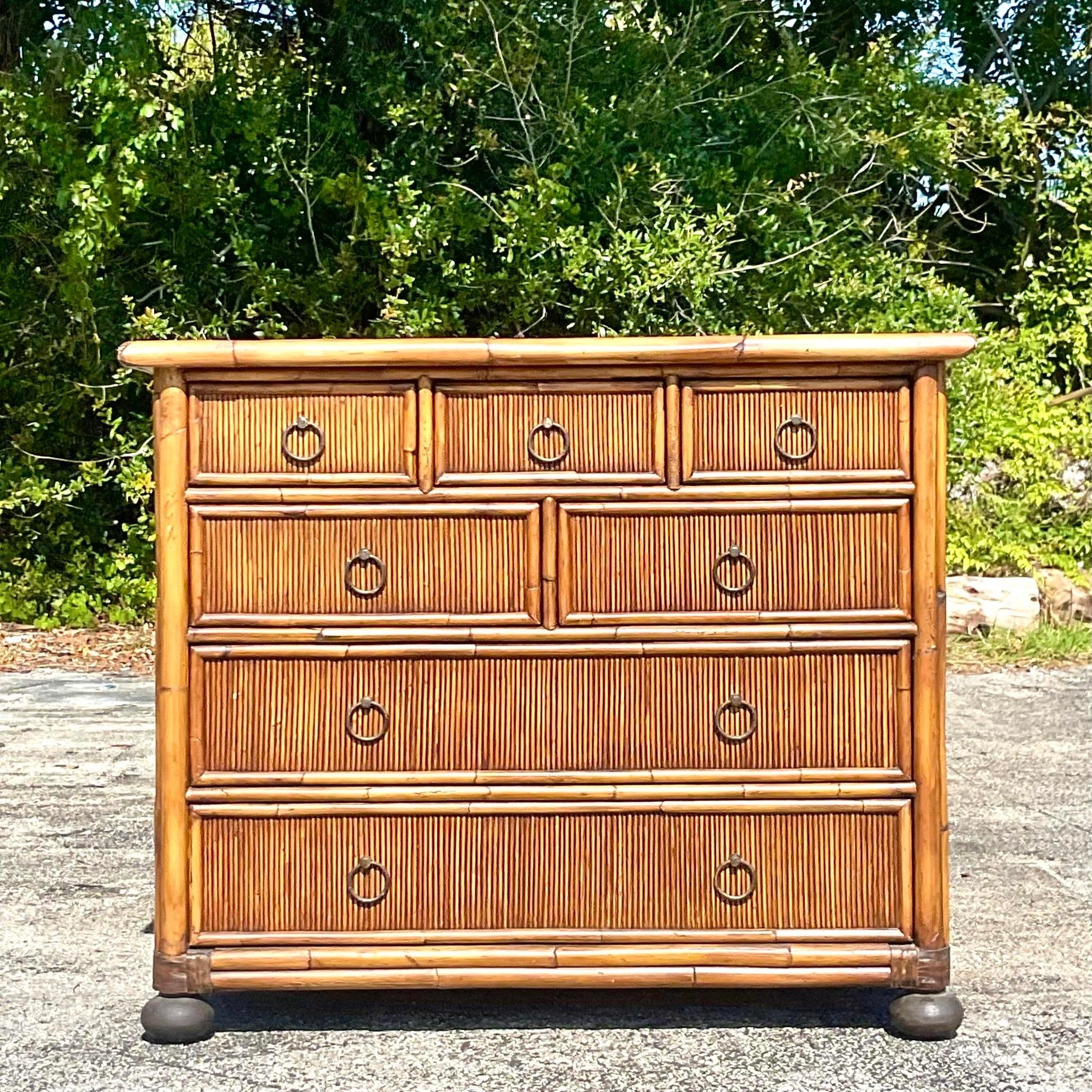 American Late 20th Century Vintage Coastal Baker Milling Road Bamboo Chest of Drawers