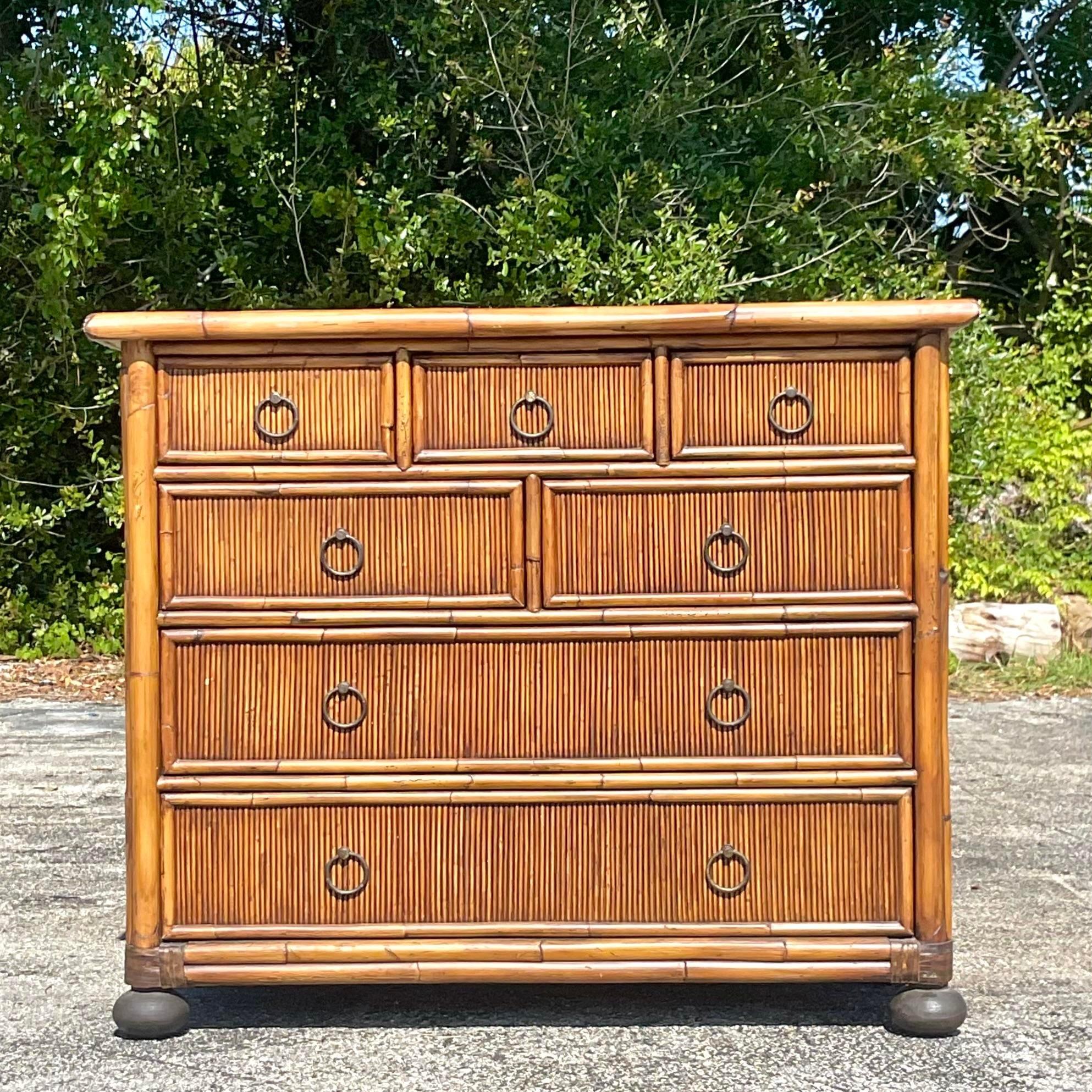 Late 20th Century Vintage Coastal Baker Milling Road Bamboo Chest of Drawers In Good Condition In west palm beach, FL