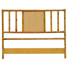 Late 20th Century Vintage Coastal Bamboo and Grasscloth Full Headboard