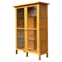 Late 20th Century Vintage Coastal Bamboo Glass Cabinet