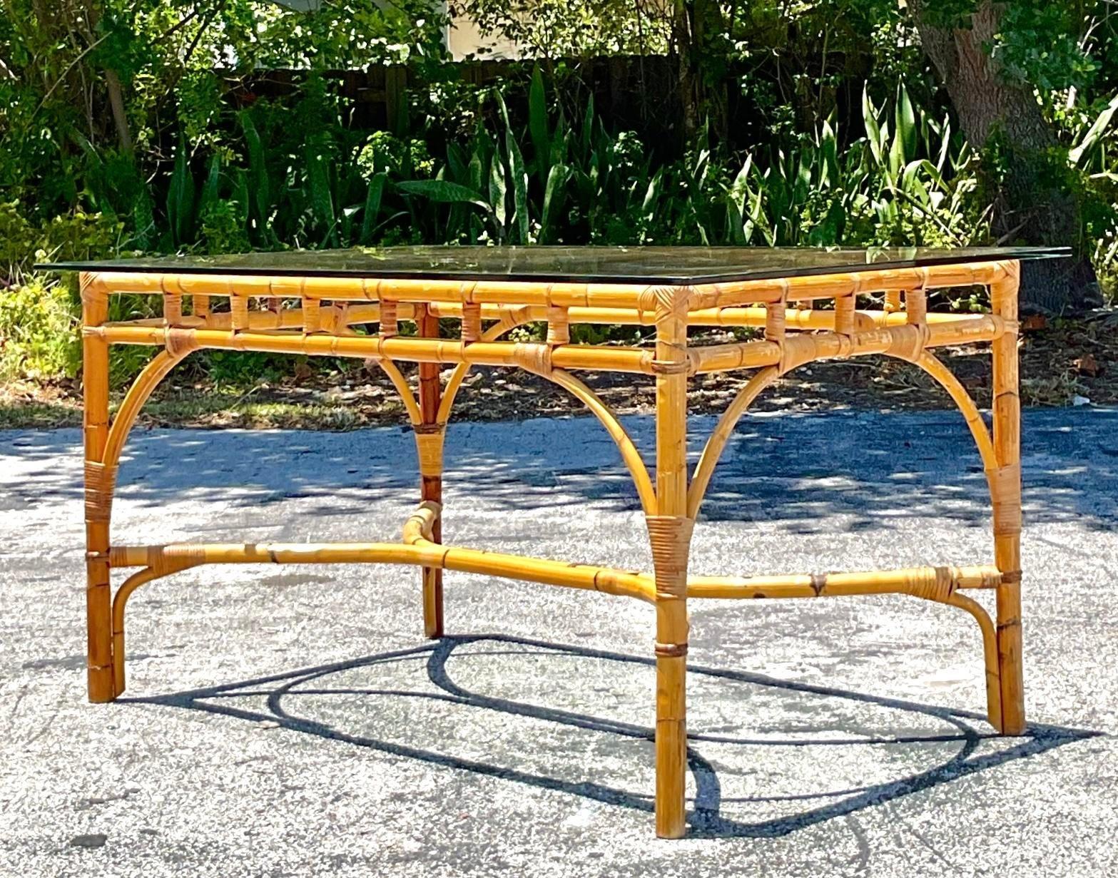 Philippine Late 20th Century Vintage Coastal Bent Bamboo Dining Table For Sale