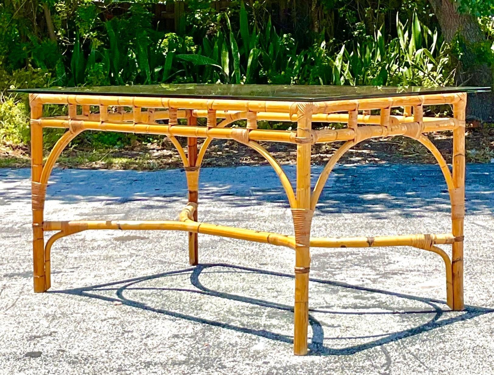 Late 20th Century Vintage Coastal Bent Bamboo Dining Table In Good Condition For Sale In west palm beach, FL
