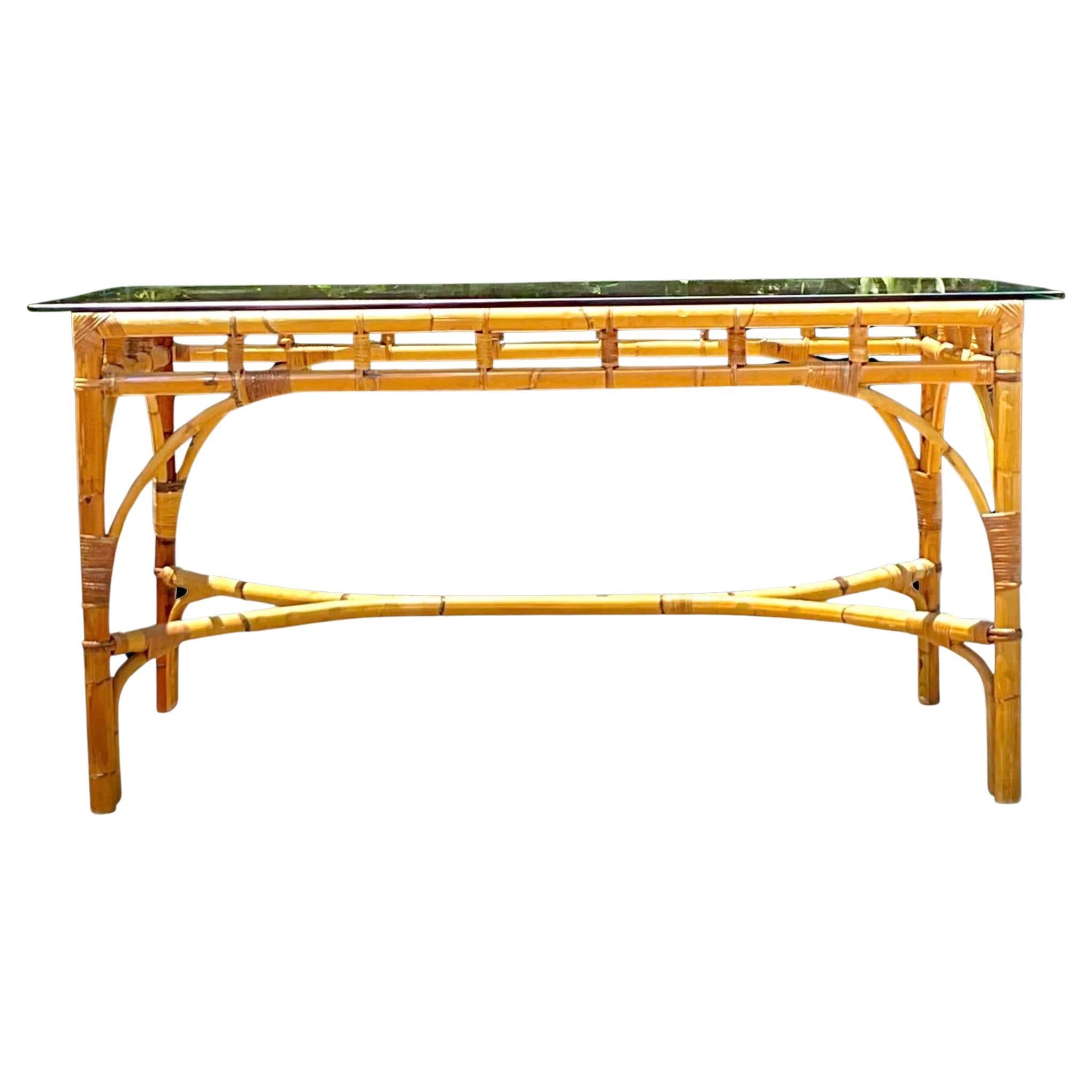 Late 20th Century Vintage Coastal Bent Bamboo Dining Table