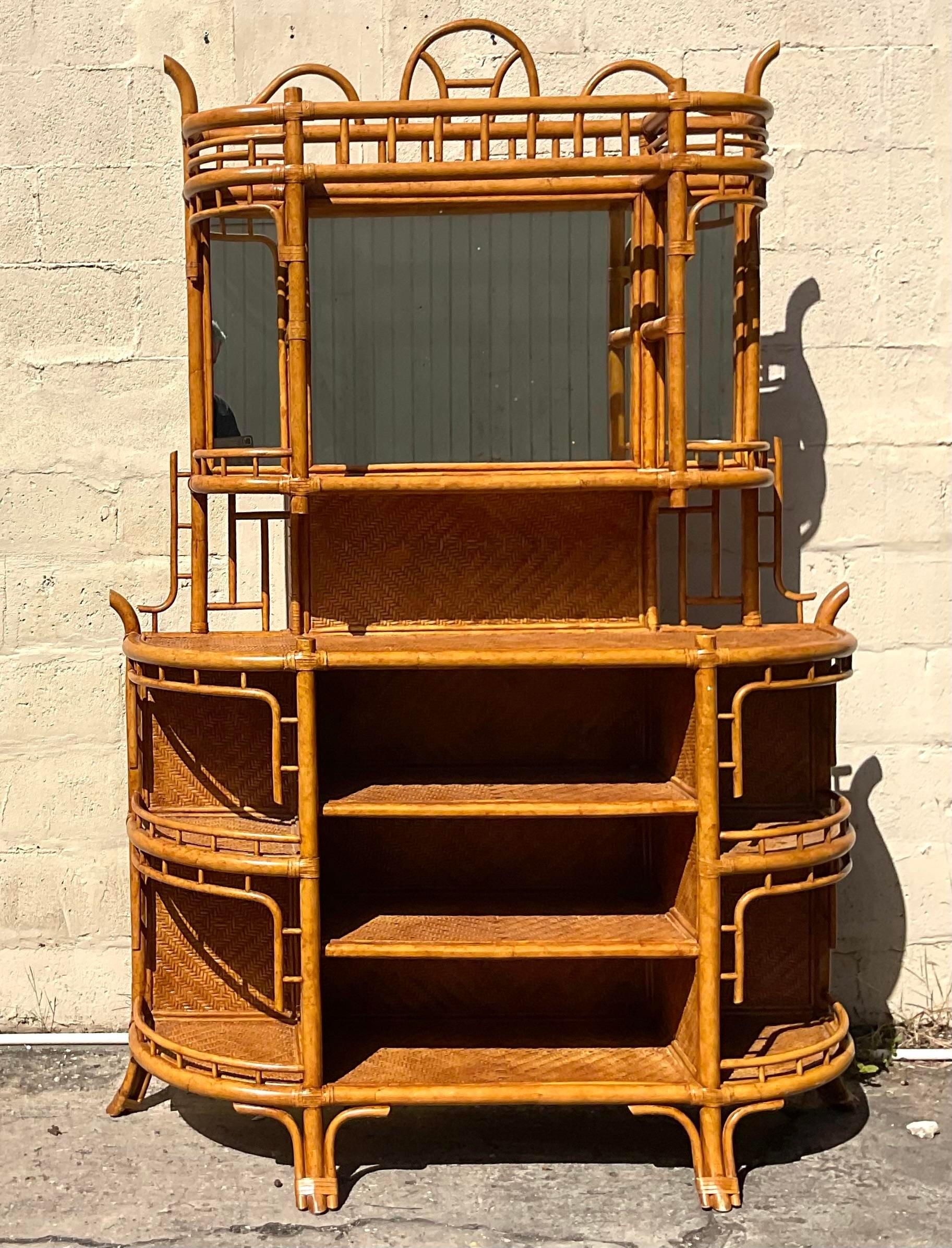 Late 20th Century Vintage Coastal Bent Rattan Dry Bar After Maitland Smith 6