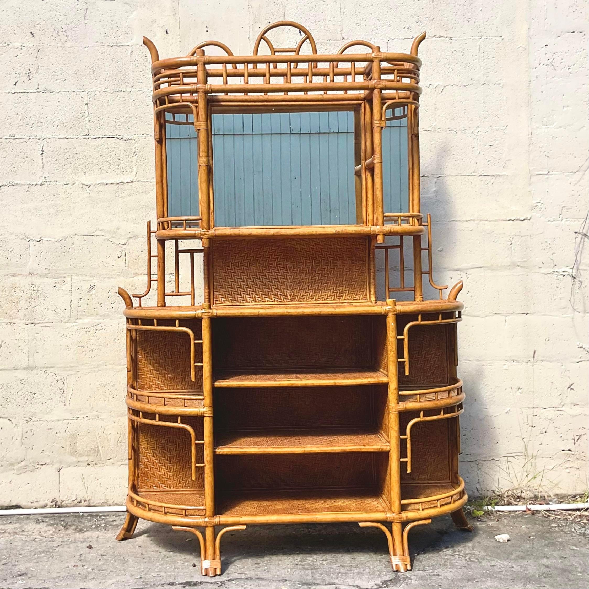 Late 20th Century Vintage Coastal Bent Rattan Dry Bar After Maitland Smith 2