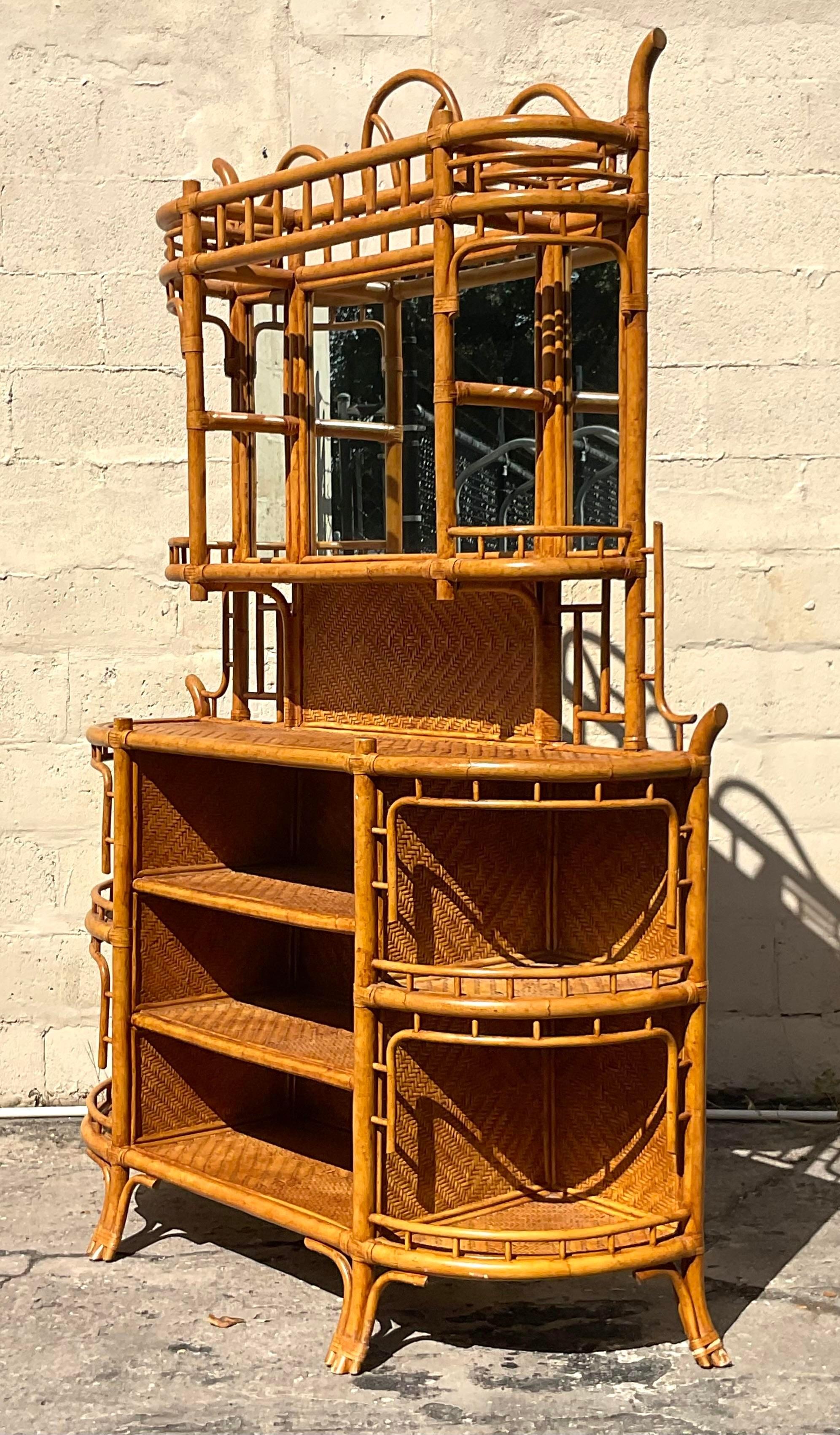Late 20th Century Vintage Coastal Bent Rattan Dry Bar After Maitland Smith 4