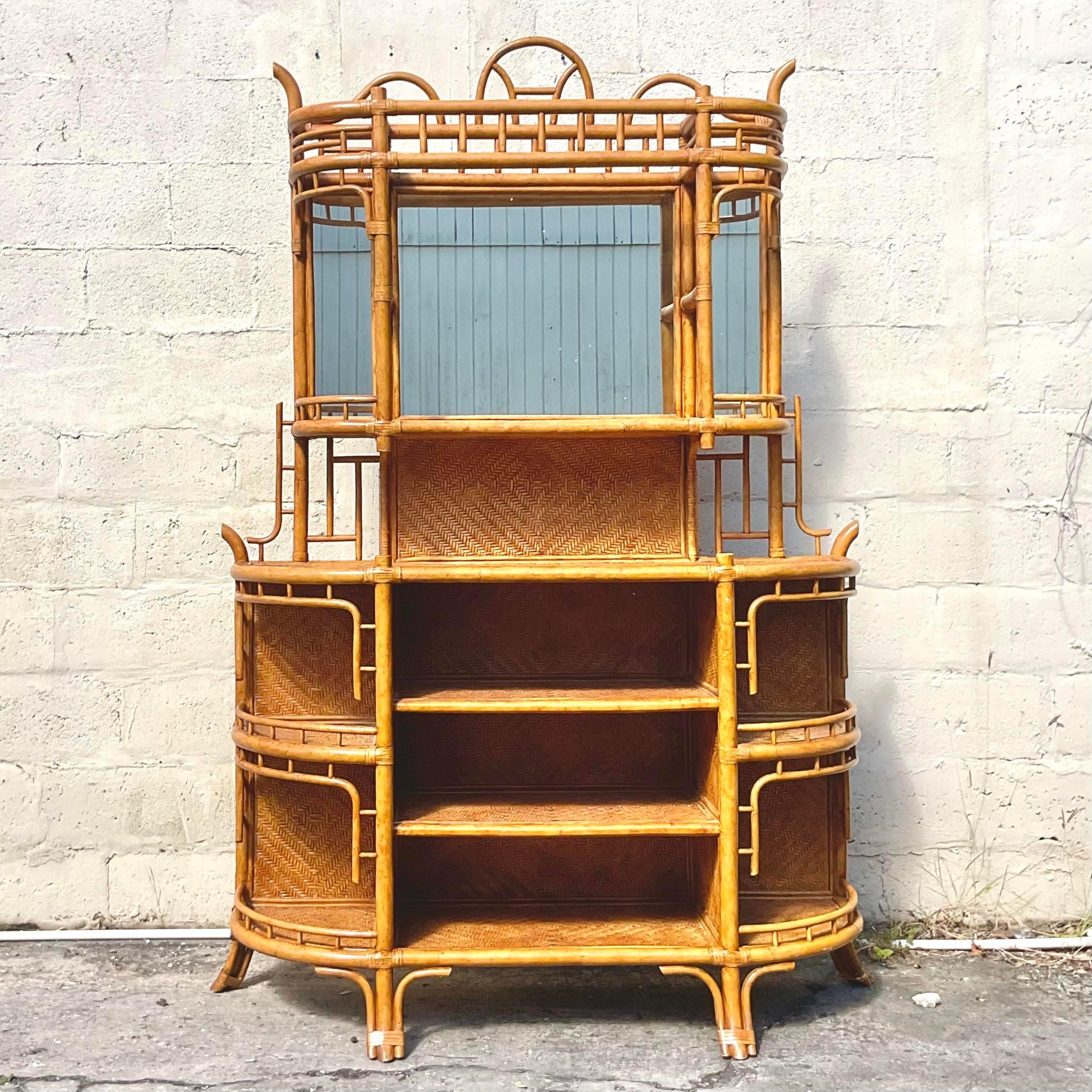 Late 20th Century Vintage Coastal Bent Rattan Dry Bar After Maitland Smith 5