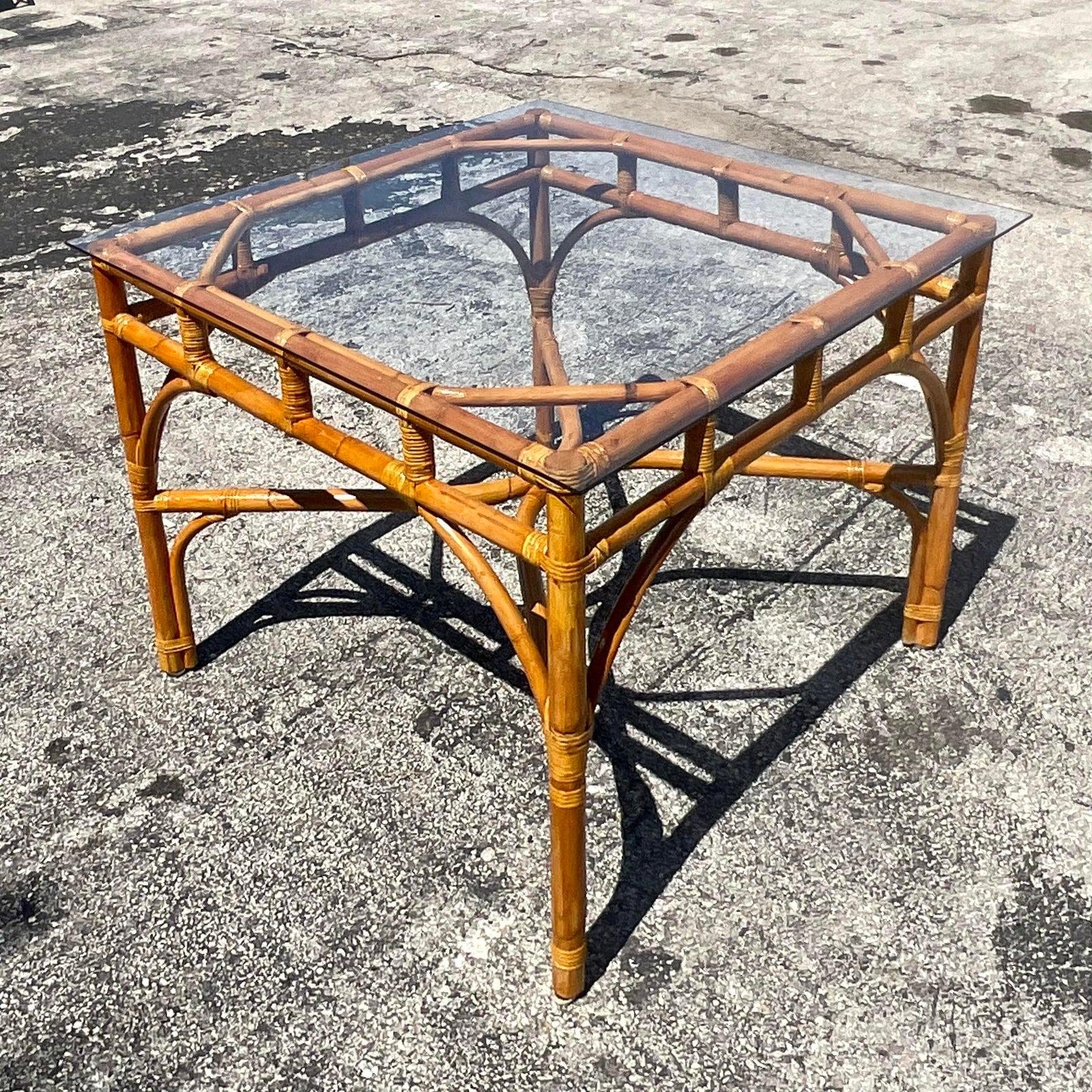 Philippine Late 20th Century Vintage Coastal Bent Rattan Game Table For Sale