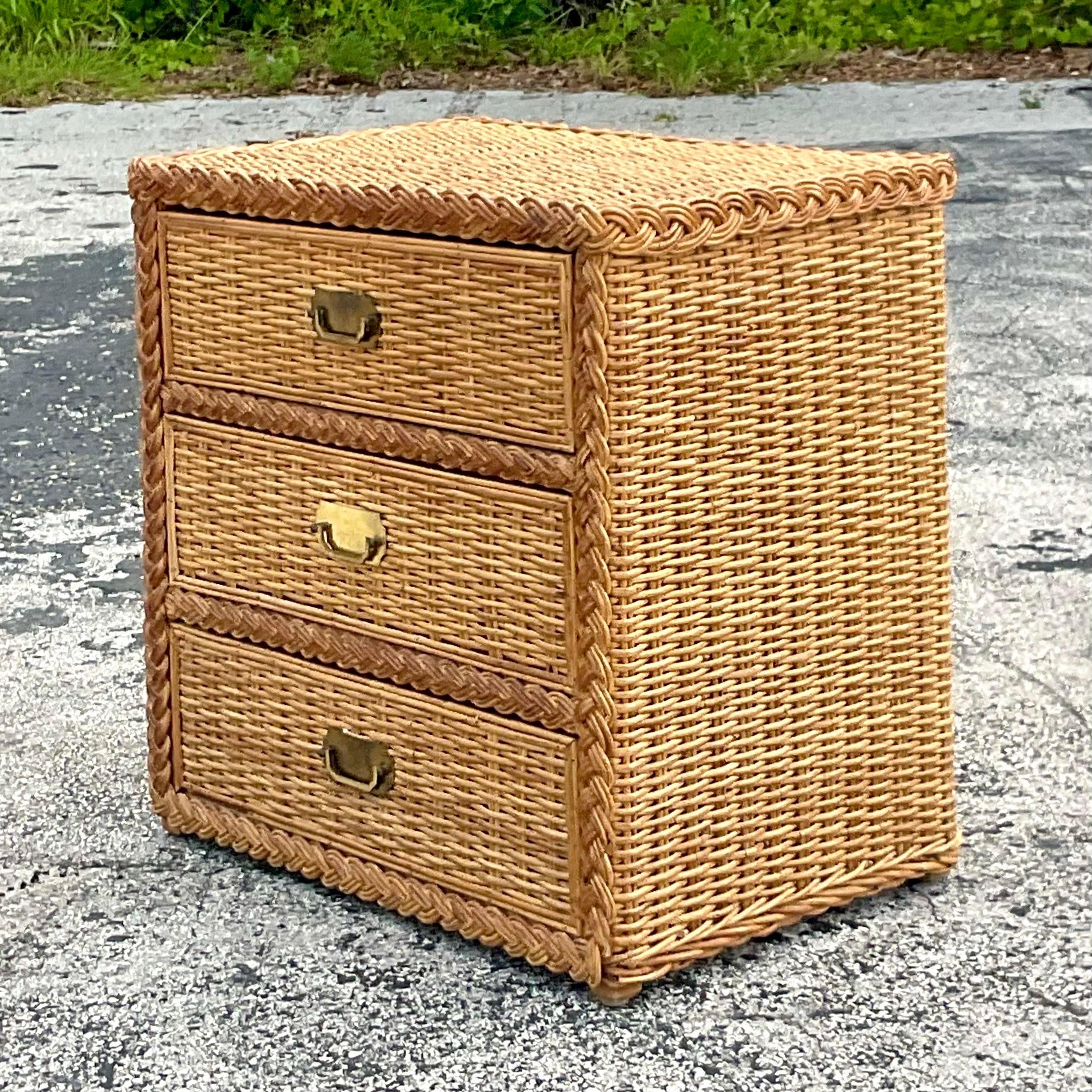 Campaign Late 20th Century Vintage Coastal Braided Rattan Chest of Drawers