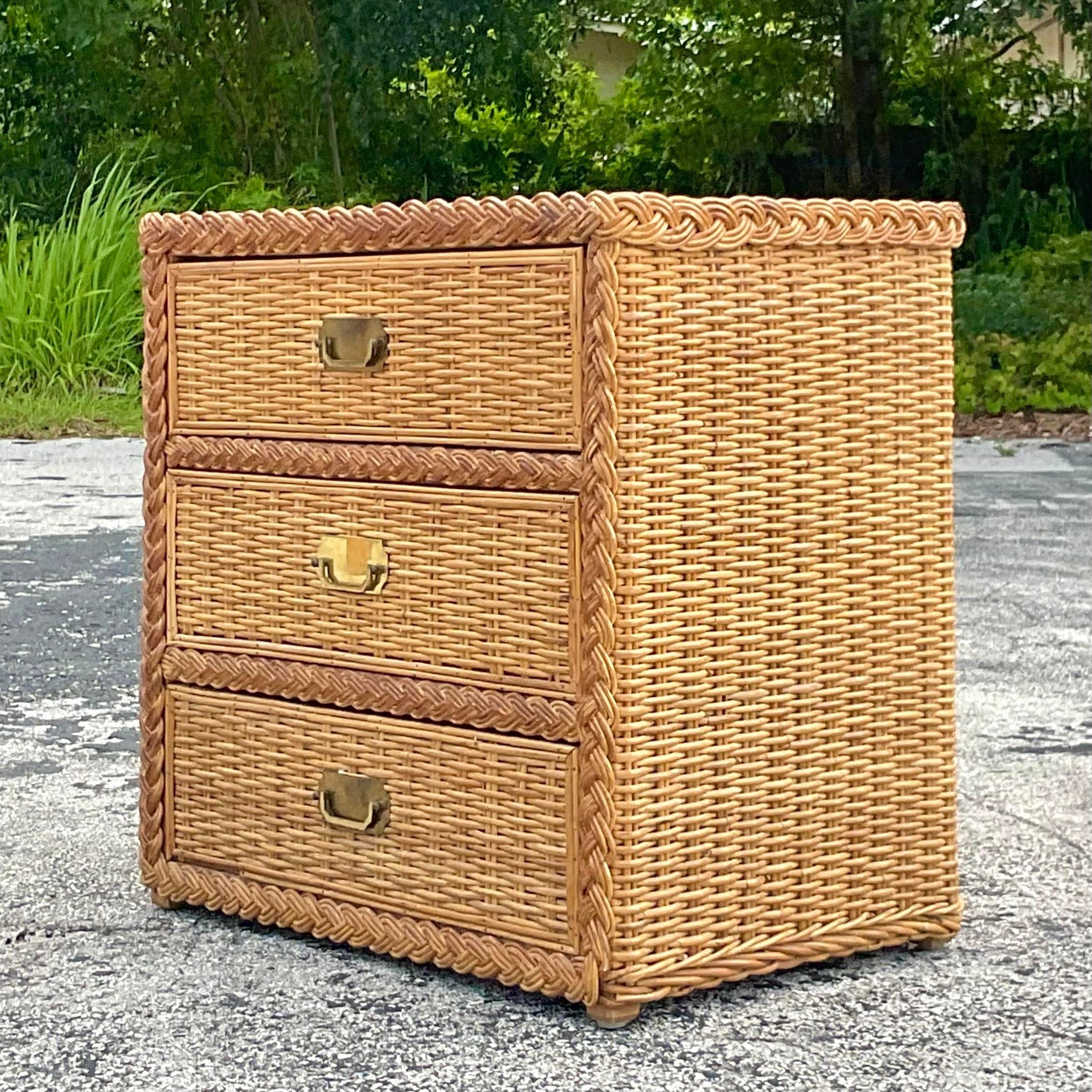 Late 20th Century Vintage Coastal Braided Rattan Chest of Drawers In Good Condition In west palm beach, FL
