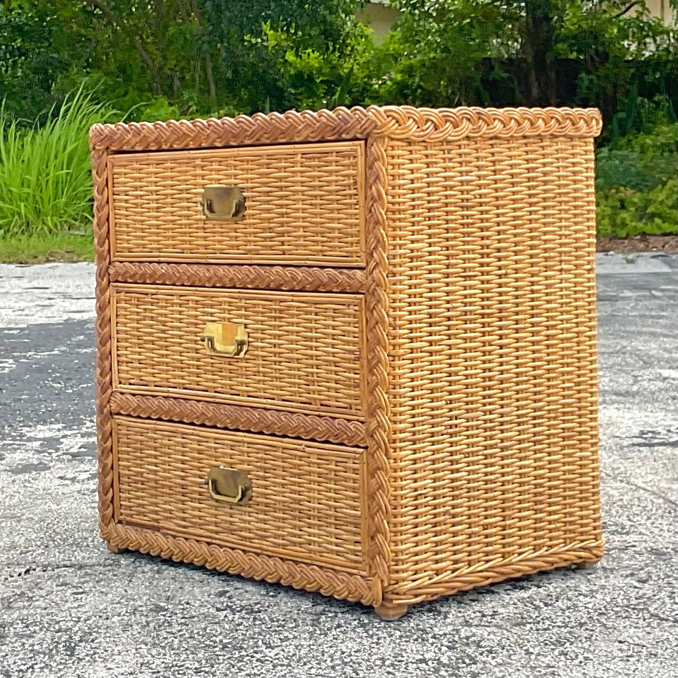 Late 20th Century Vintage Coastal Braided Rattan Chest of Drawers 1