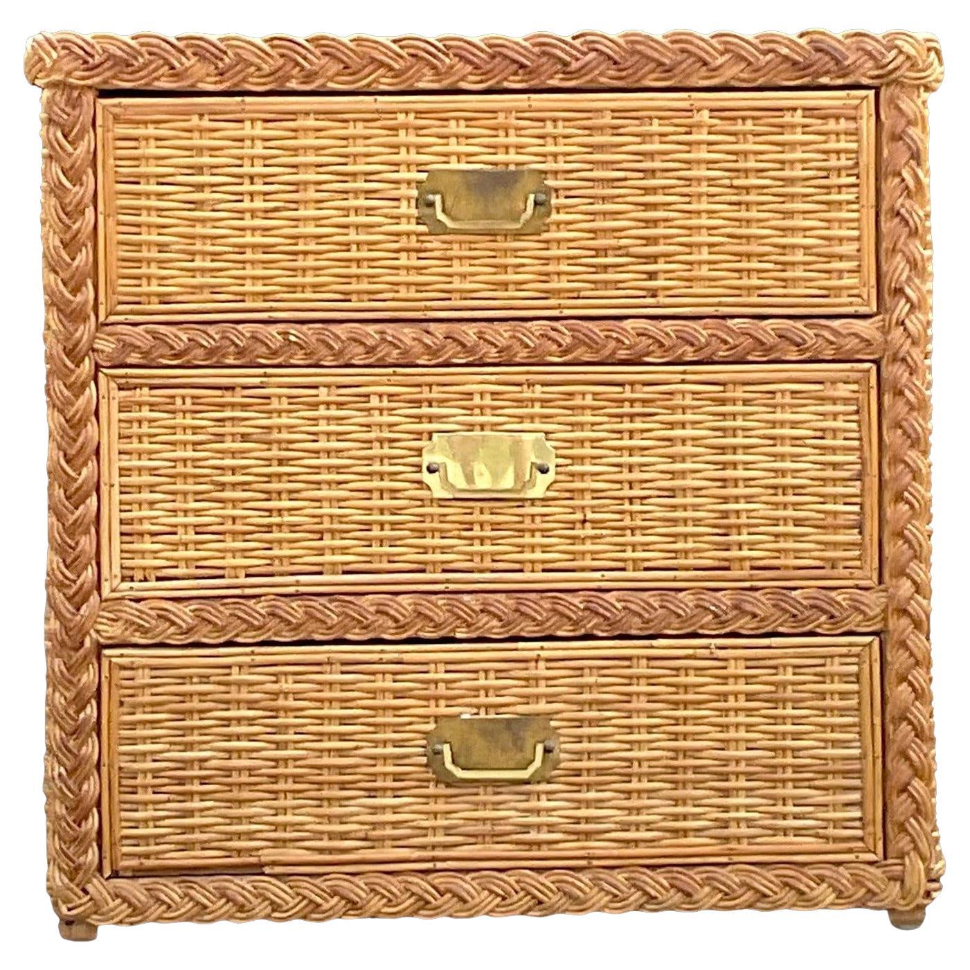 Late 20th Century Vintage Coastal Braided Rattan Chest of Drawers