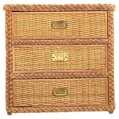 Late 20th Century Vintage Coastal Braided Rattan Chest of Drawers