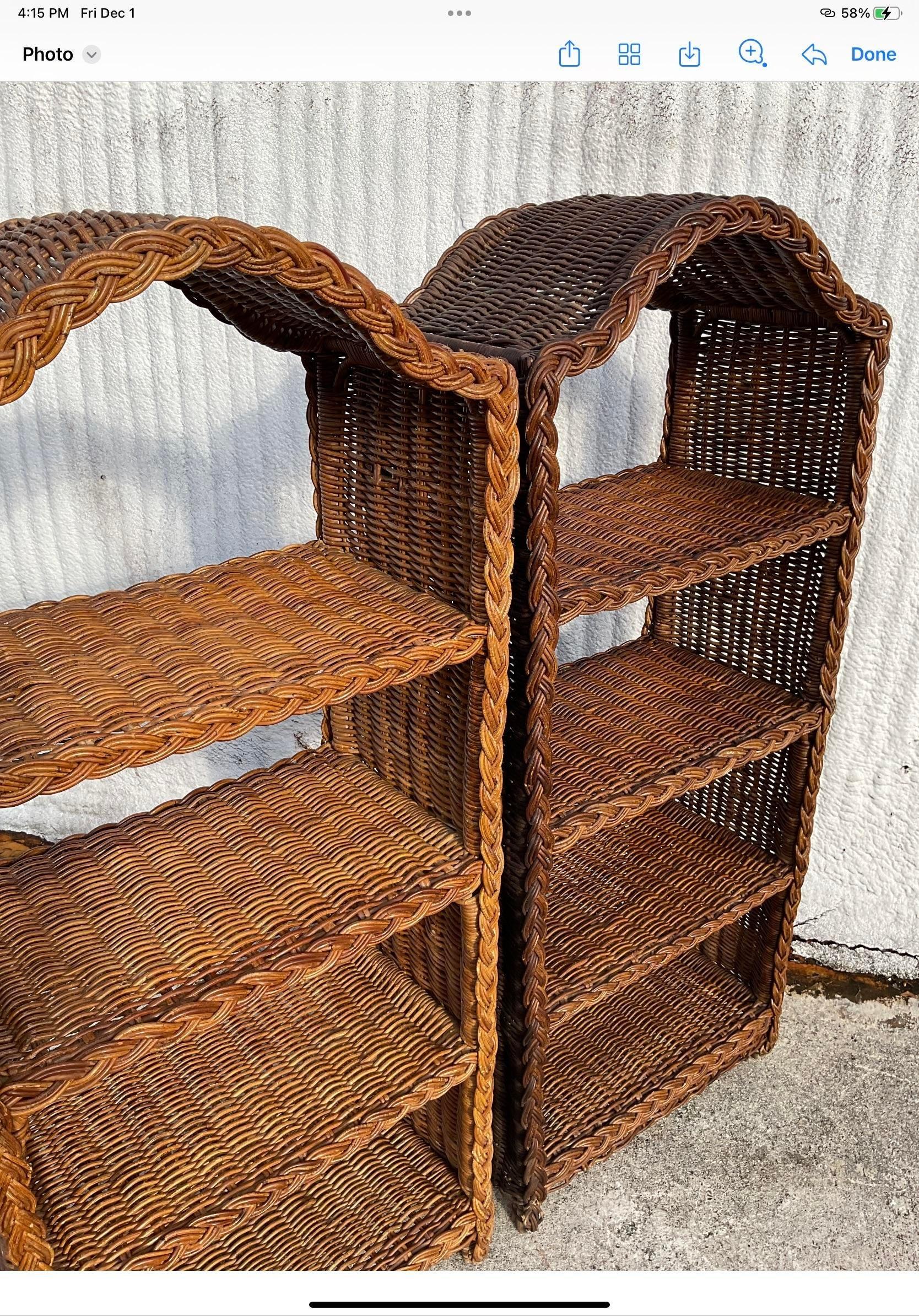 Philippine Late 20th Century Vintage Coastal Braided Rattan Etagere - a Pair For Sale