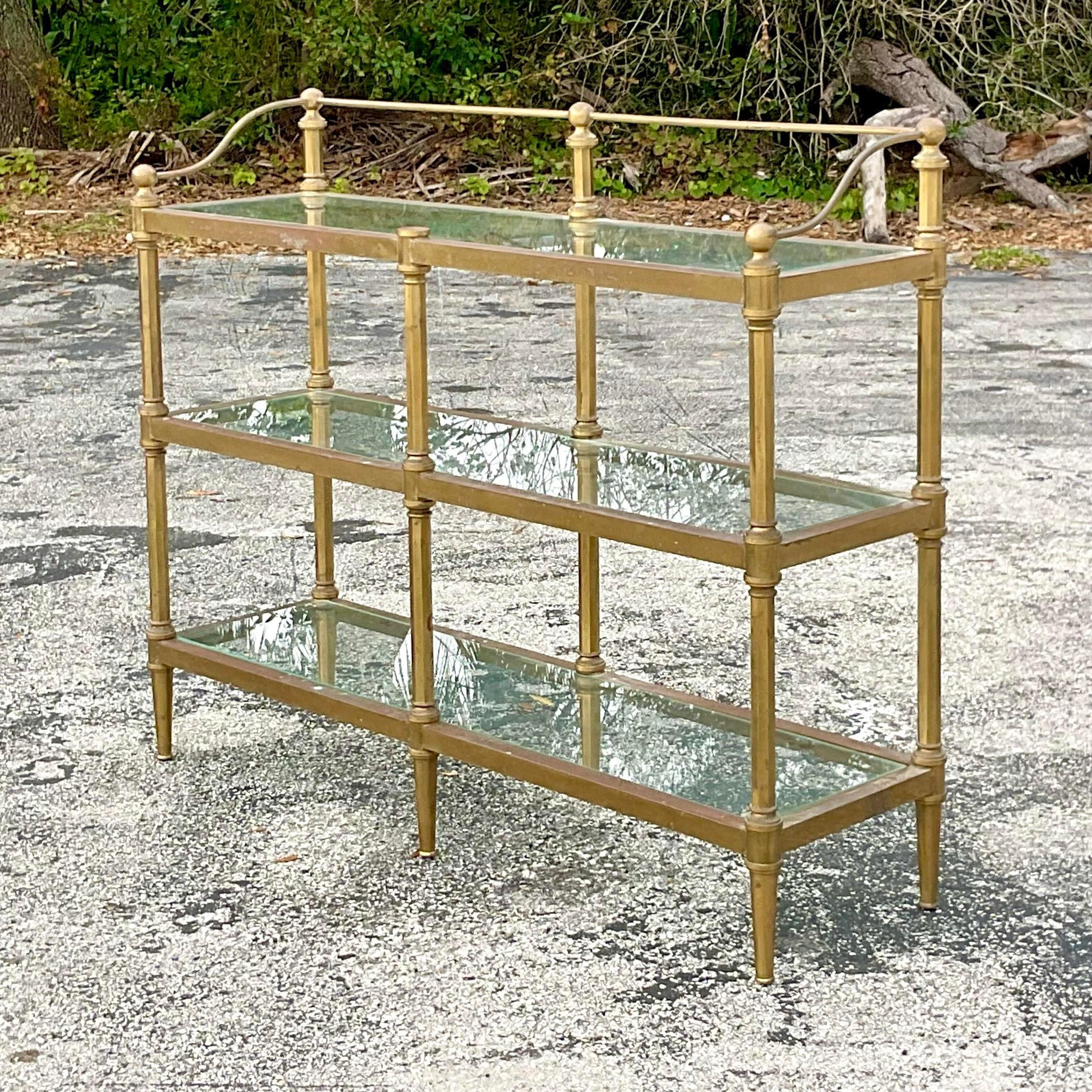 Late 20th Century Vintage Coastal Brass Low Etagere In Good Condition In west palm beach, FL