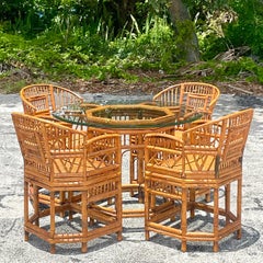 Late 20th Century Vintage Coastal Brighton Pavilion Rattan Dining - Set of 5