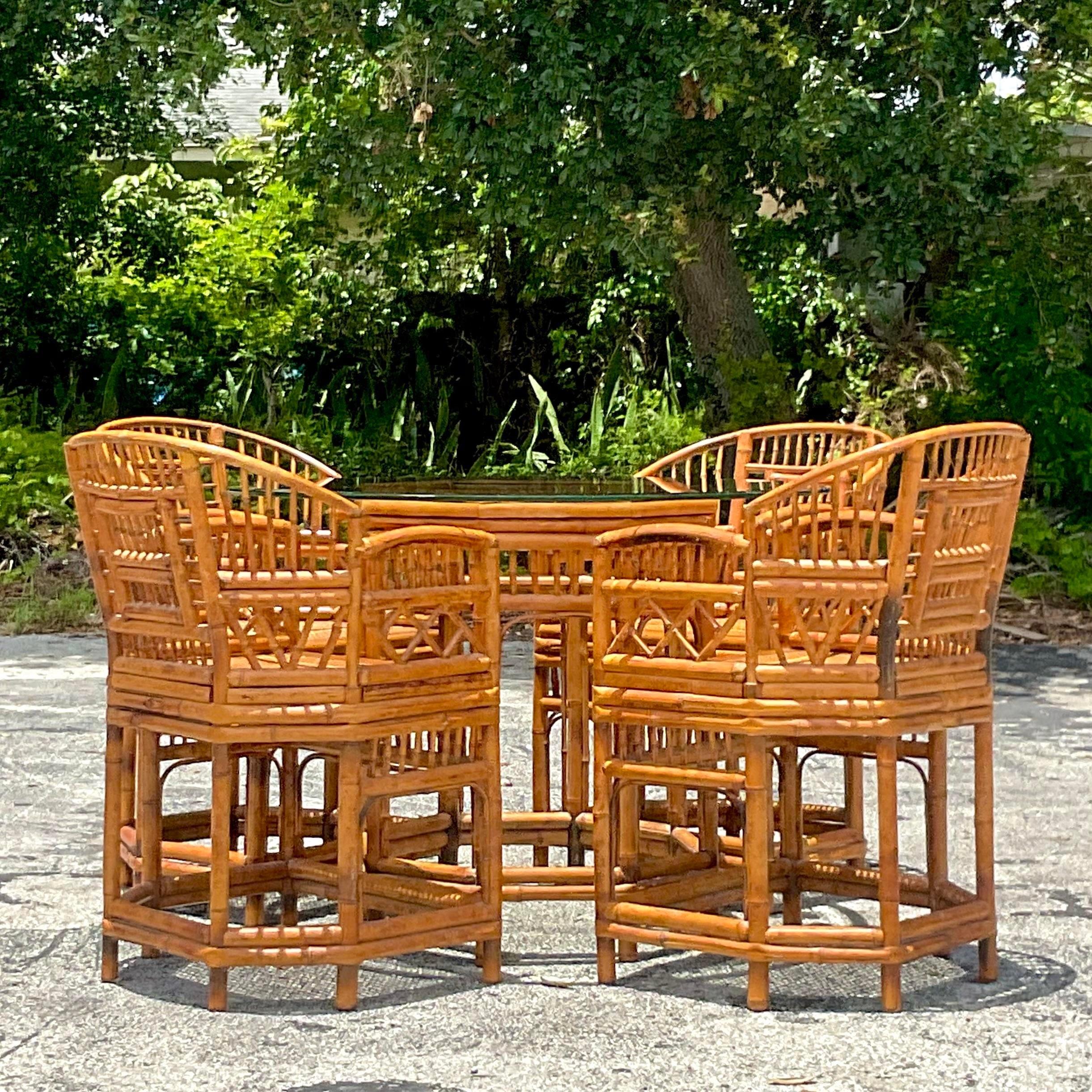 Late 20th Century Vintage Coastal Brighton Pavilion Rattan Dining - Set of 5 In Good Condition In west palm beach, FL