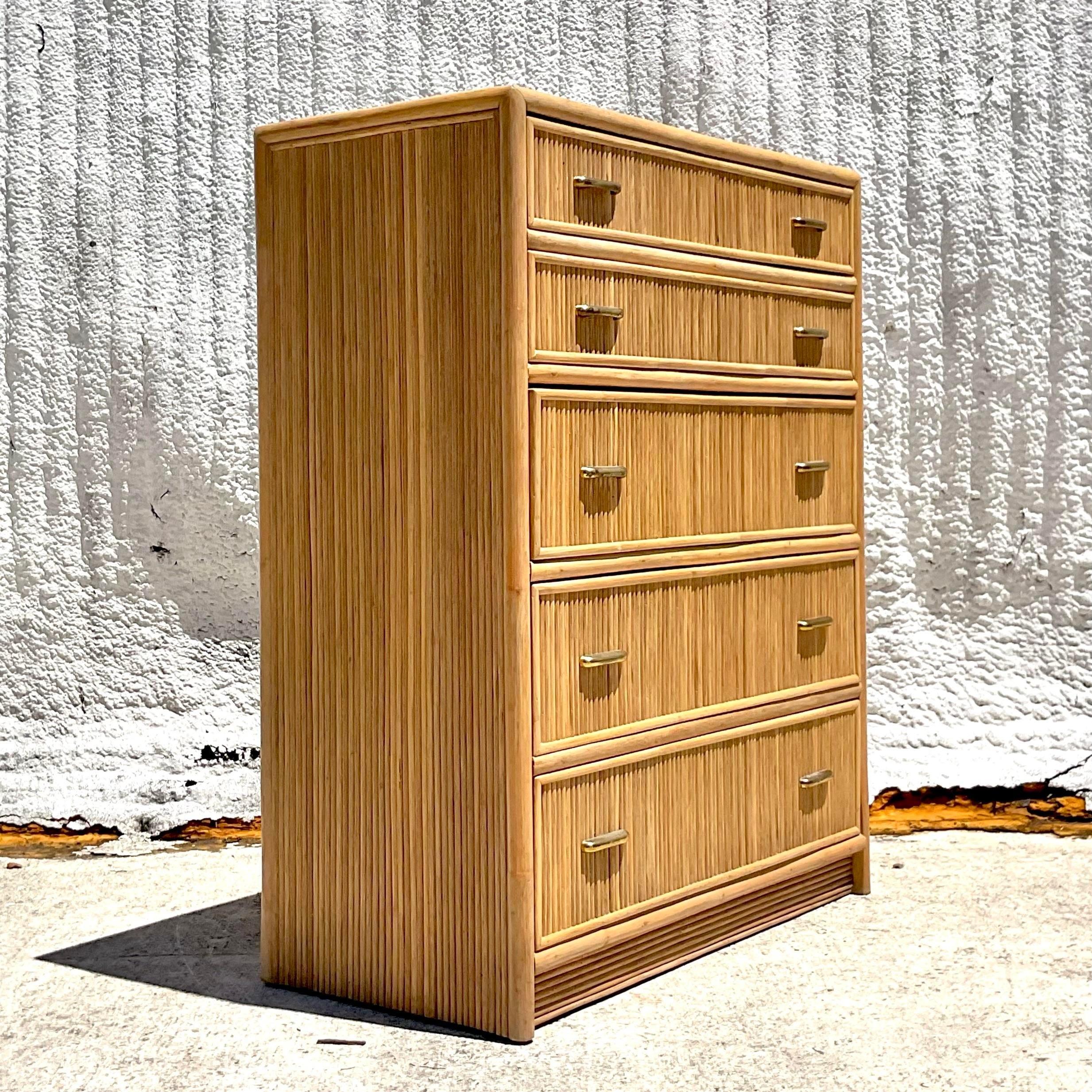 Late 20th Century Vintage Coastal Brown Jordan Rattan Tall Dresser In Good Condition For Sale In west palm beach, FL
