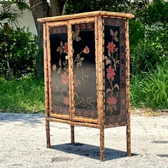 Late 20th Century Vintage Coastal Burnt Bamboo Chinoiserie Cabinet