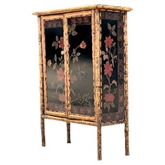 Late 20th Century Vintage Coastal Burnt Bamboo Chinoiserie Cabinet