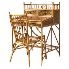Bureau et chaise en bambou tortue de la fin du 20ème siècle