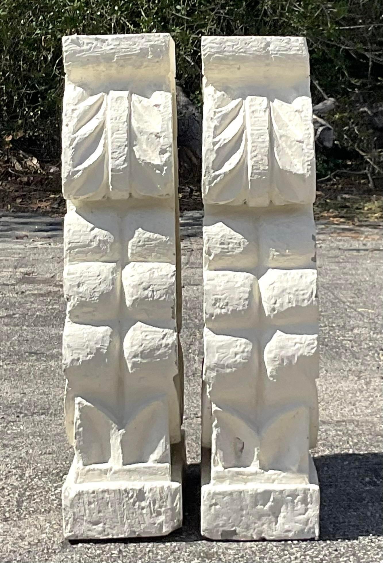 Ende des 20. Jahrhunderts Vintage Coastal Cast Concrete Clamshell Dining Table Pedestals im Zustand „Gut“ im Angebot in west palm beach, FL