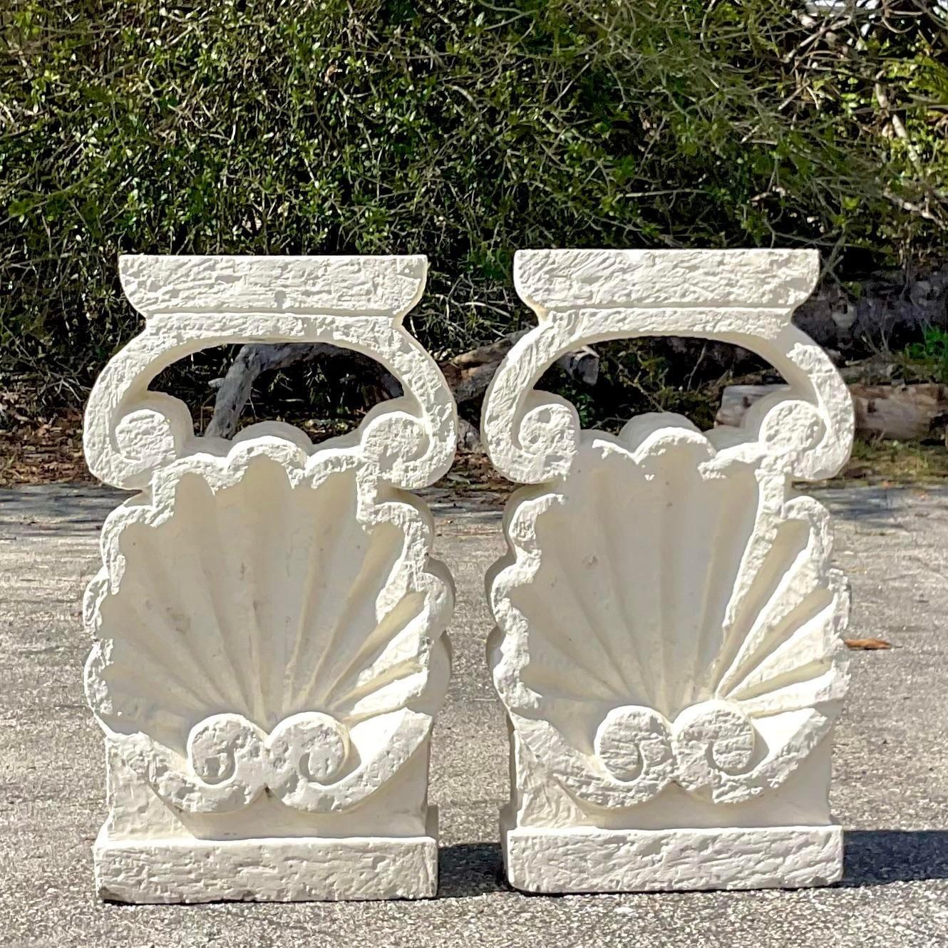 Late 20th Century Vintage Coastal Cast Concrete Clamshell Dining Table Pedestals For Sale 3