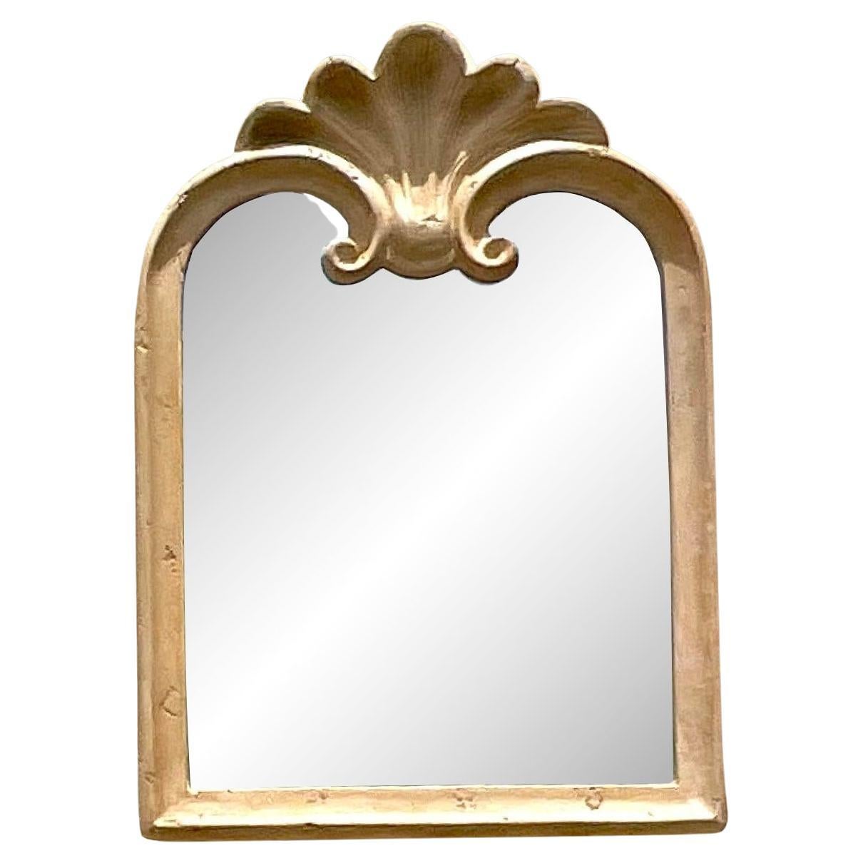 Late 20th Century Vintage Coastal Cast Plaster Clam Shell Mirror For Sale